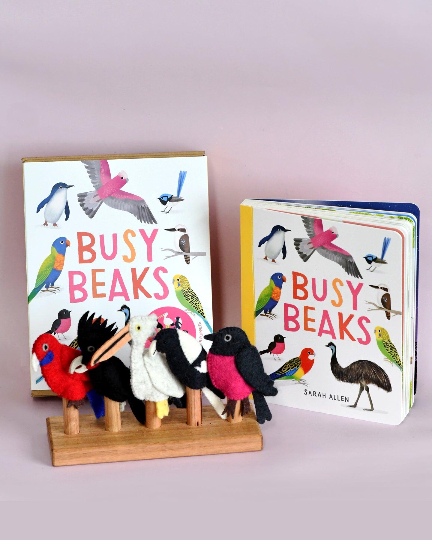 Busy Beaks Finger Puppets and Book Set by Sarah Allen - Tara Treasures