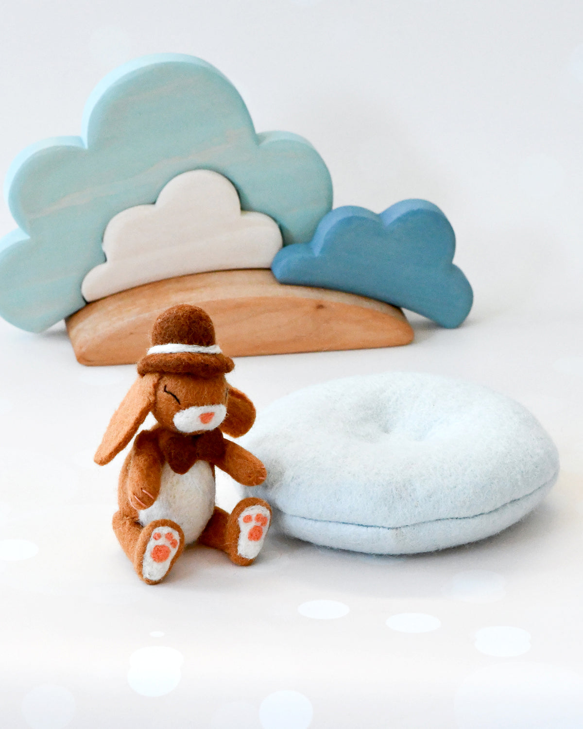 Felt Bunny Rabbit with Top Hat on Cushion – Tara Treasures