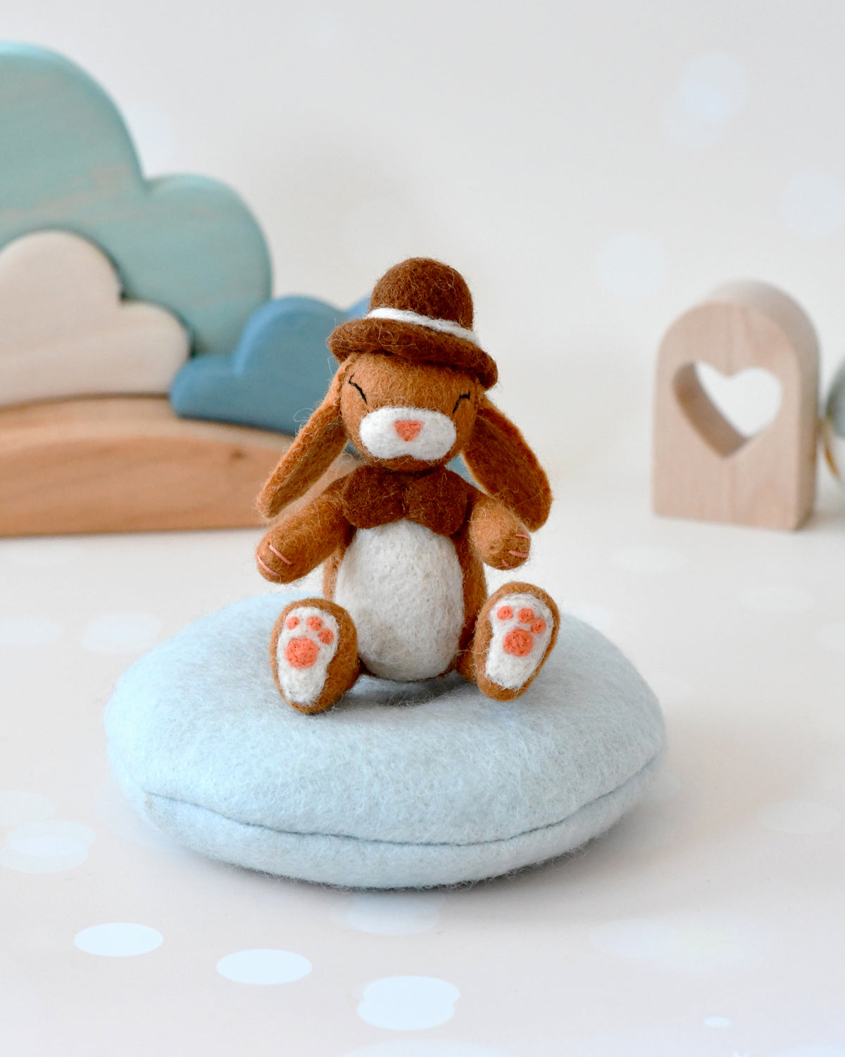 Felt Bunny Rabbit with Top Hat on Cushion – Tara Treasures