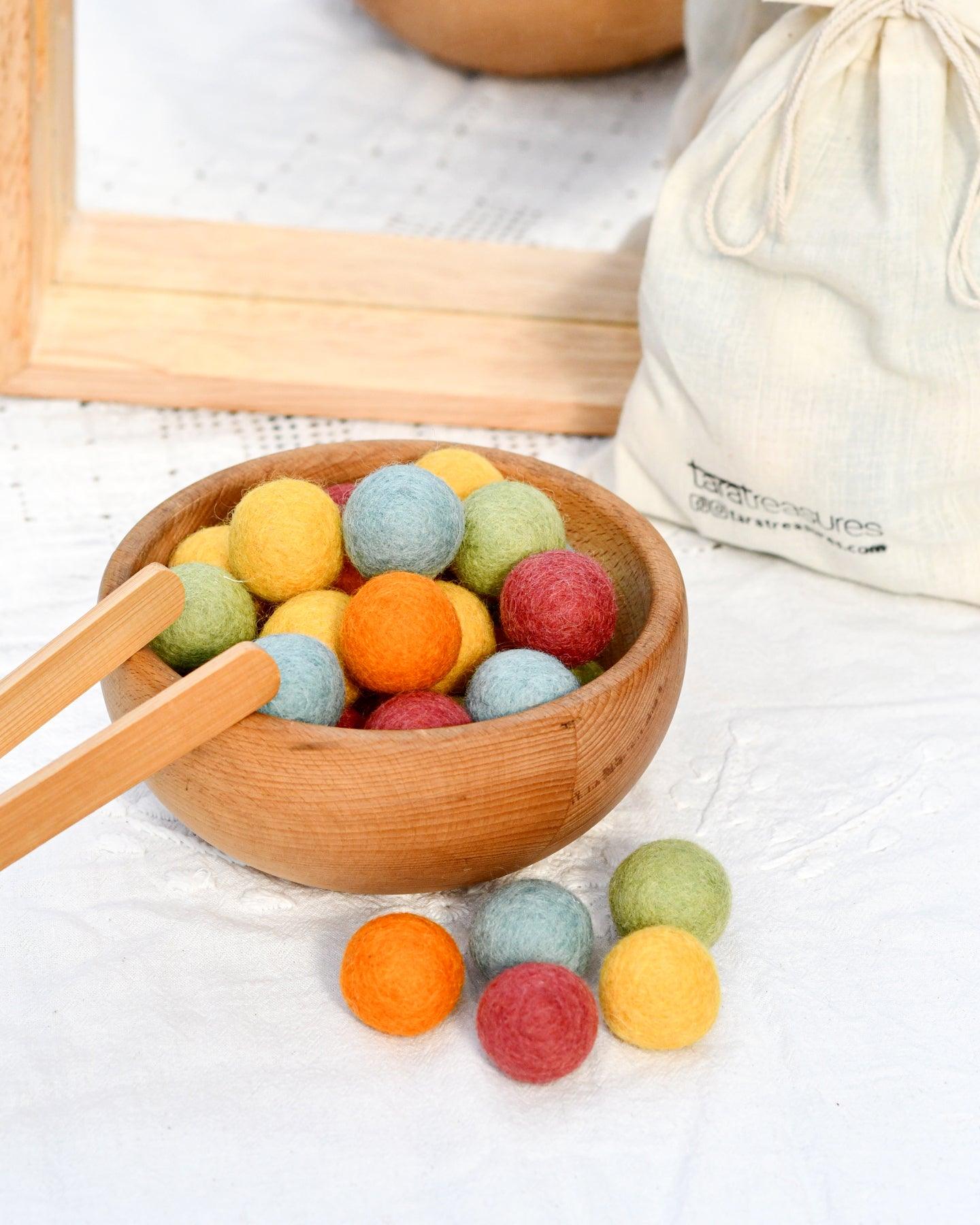 Wool Felt Balls in a Pouch - Sunshine Colours 3cm 30 balls - Tara Treasures