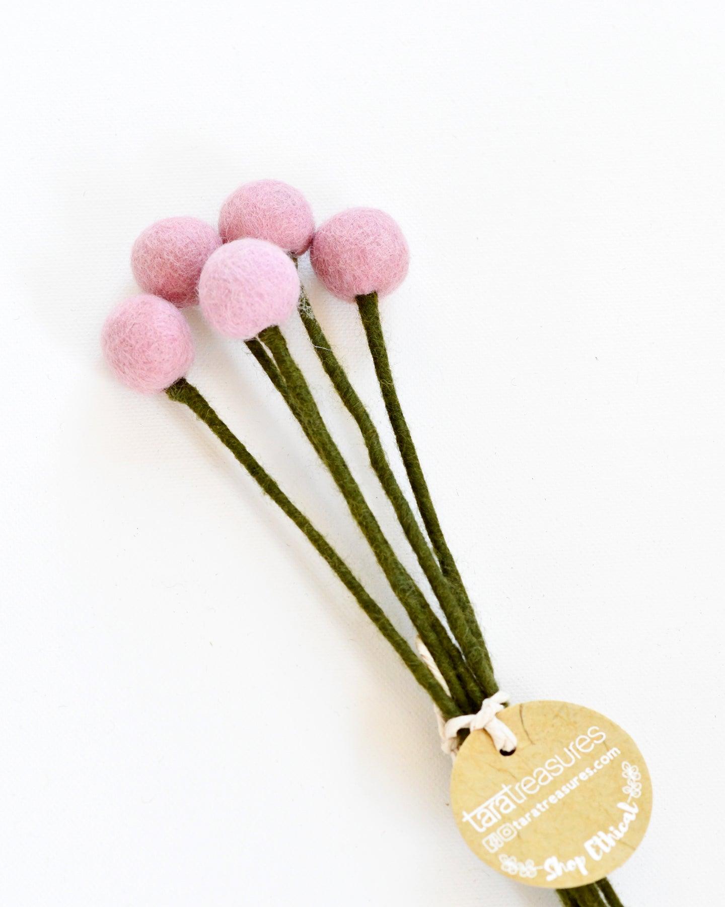 Felt Light Pink Billy Buttons - Set of 5 Stems - Tara Treasures