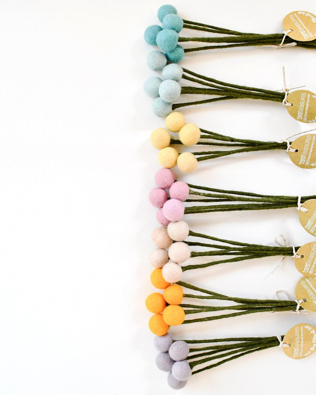 Felt Light Pink Billy Buttons - Set of 5 Stems - Tara Treasures