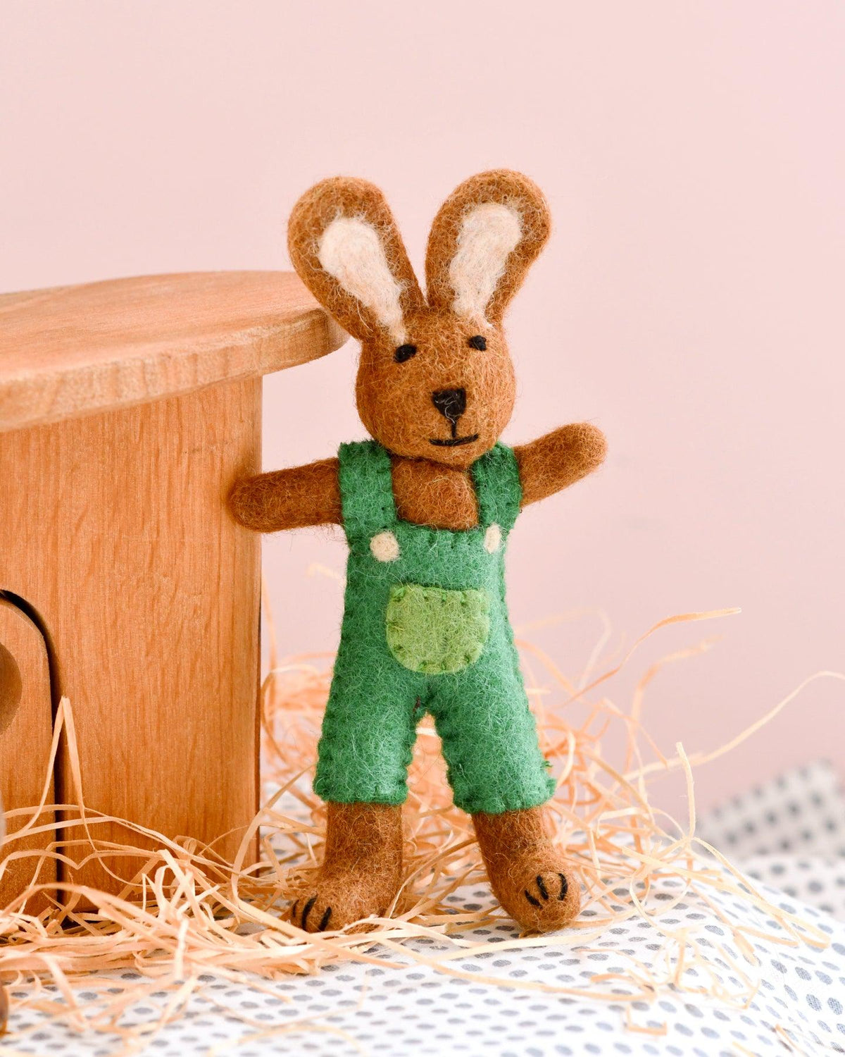 Felt Brown Hare Rabbit with Green Overalls Toy – Tara Treasures