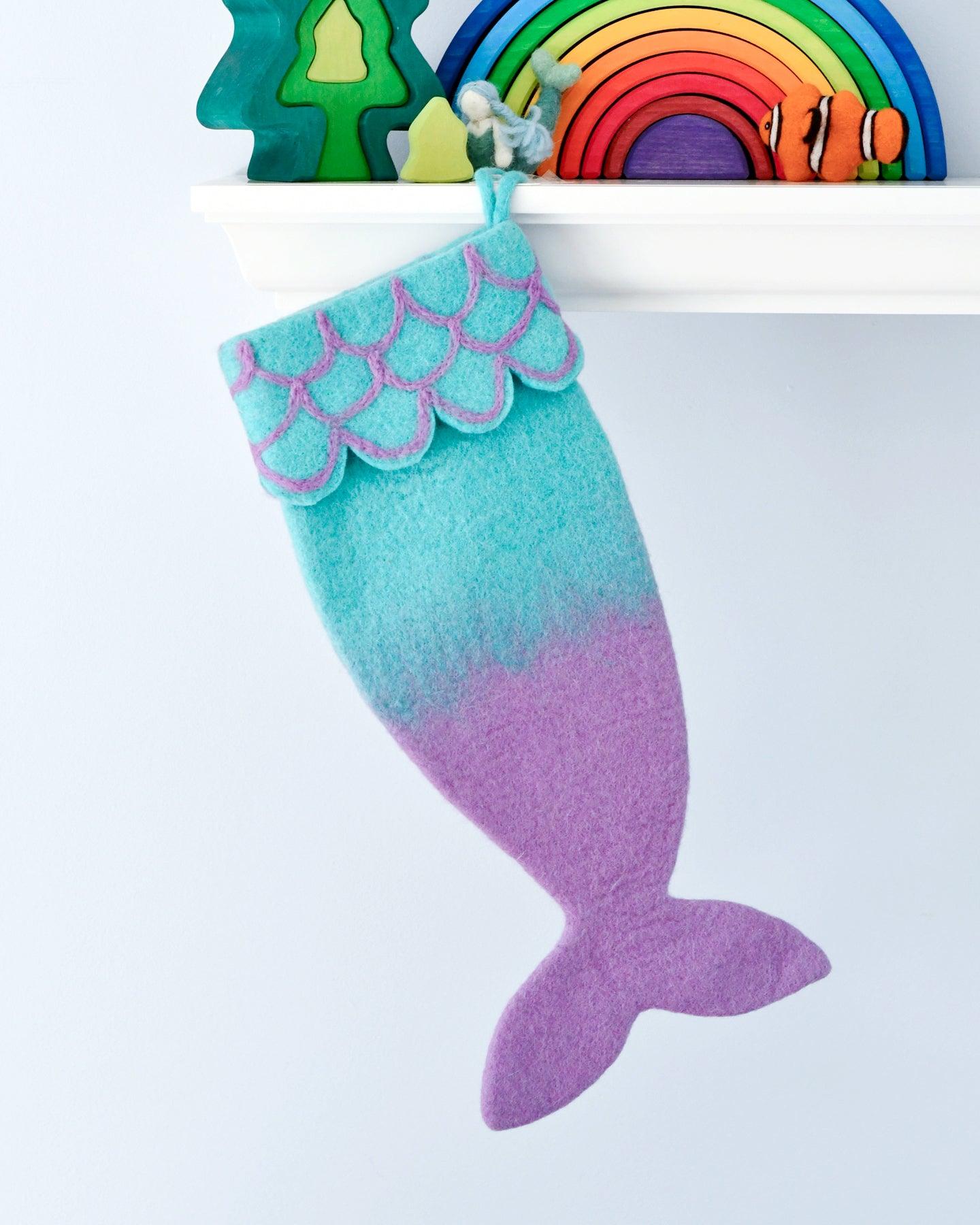 Felt Mermaid Christmas Stocking - Cyan-Purple Colours - Tara Treasures