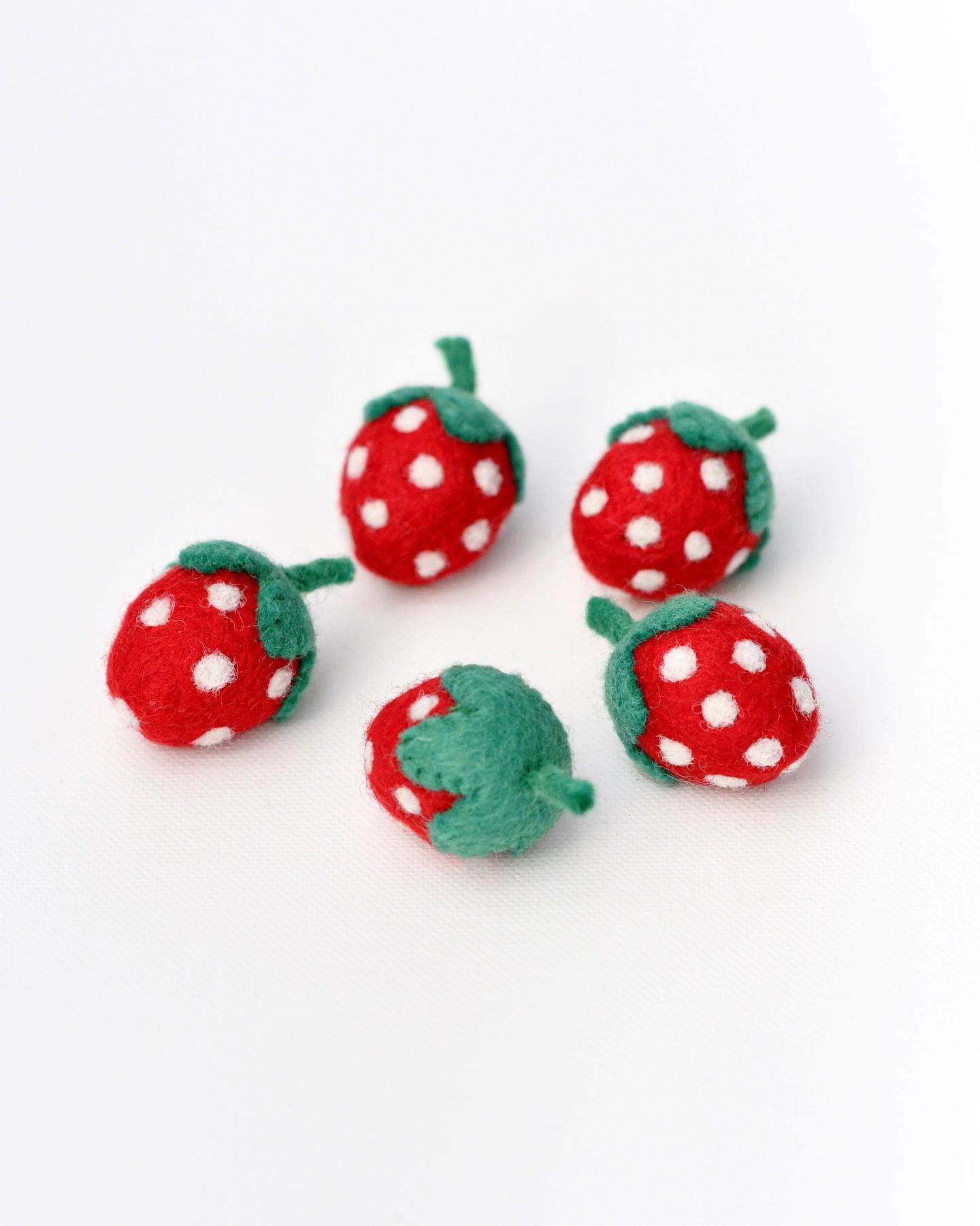Felt Strawberries - 5 Red Strawberries - Tara Treasures