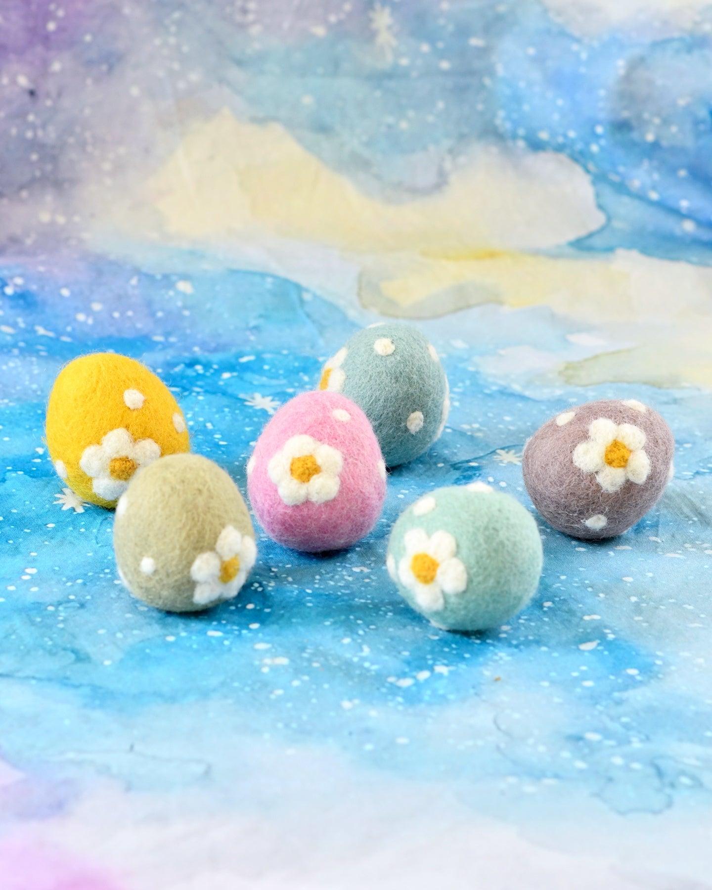 Felt Teal Floral and Dots Egg - Tara Treasures