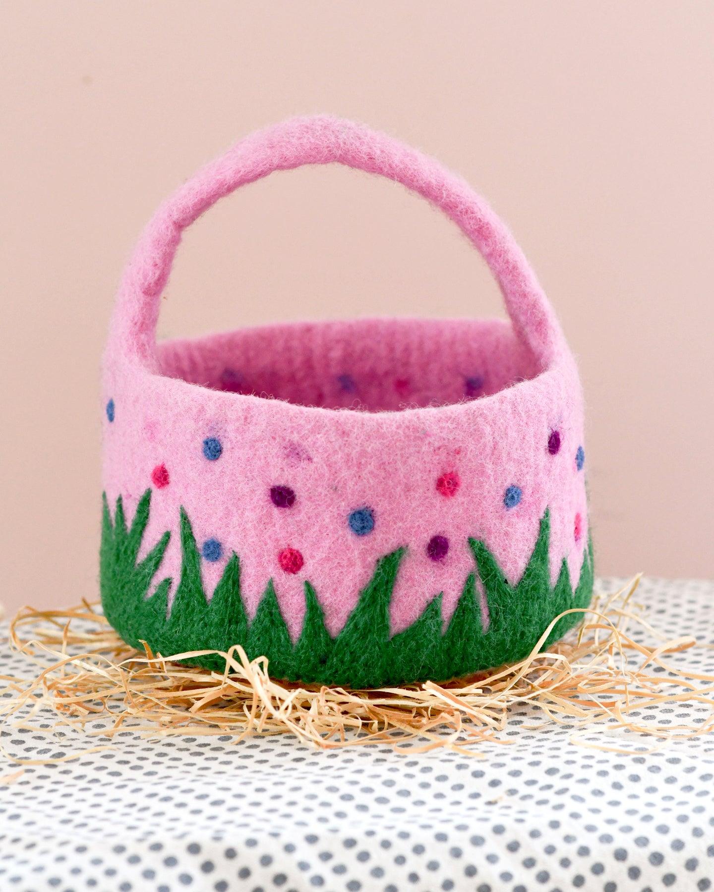 Felt Pink Basket with Colourful Dots - Tara Treasures