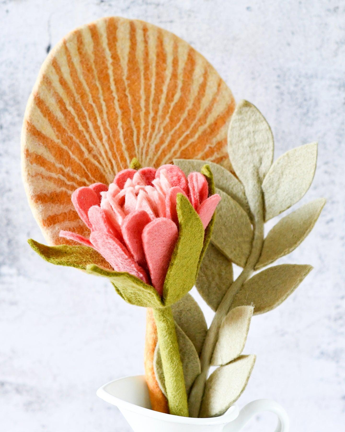 Felt Rustic Floral Bouquet - Protea, Fan Leaf and Ash Leaf - Tara Treasures