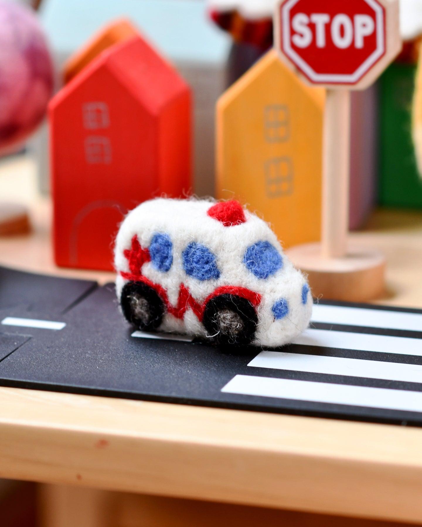 Felt White Ambulance Toy - Tara Treasures