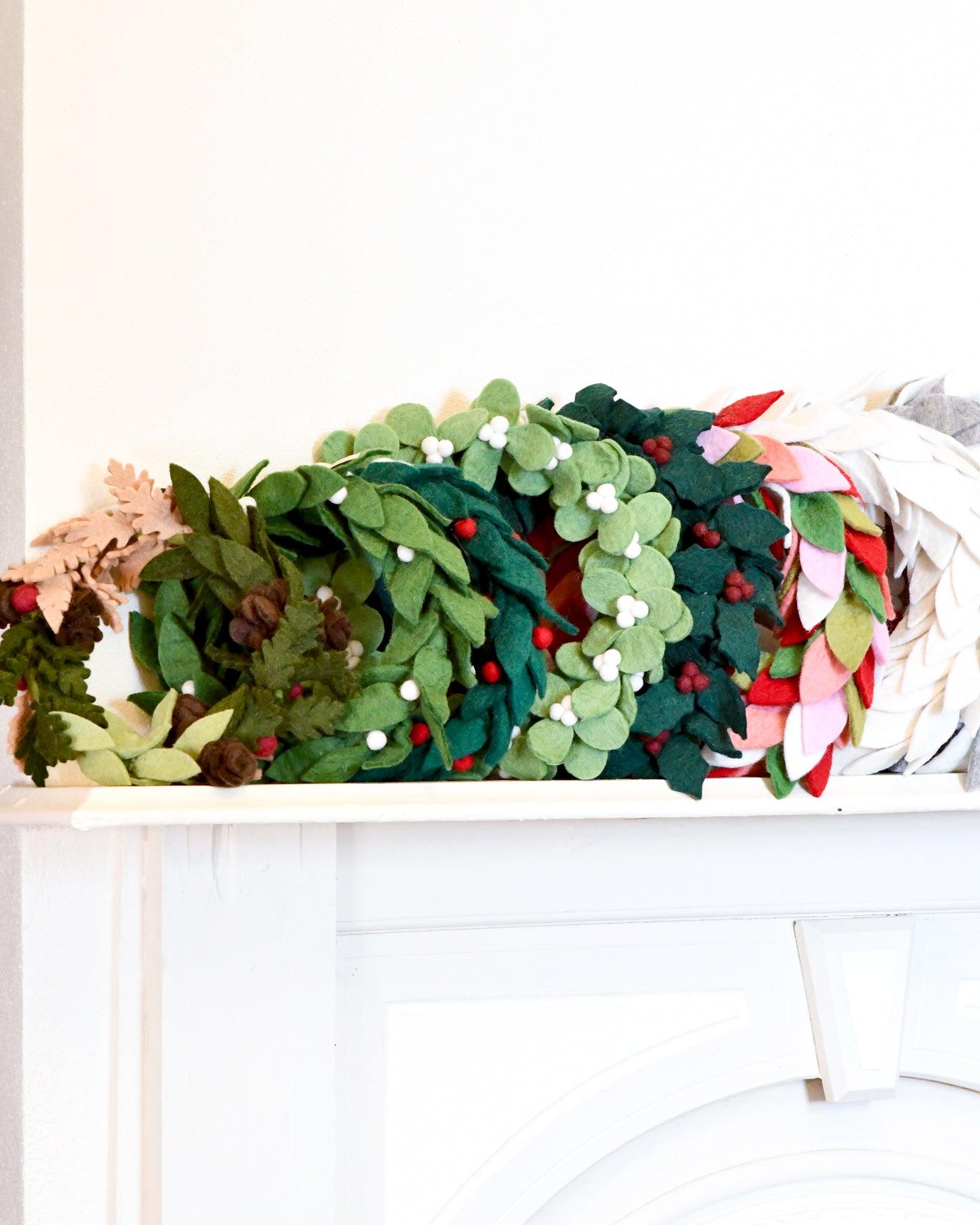 Felt Christmas Pine Cones and Holly Berries Wreath - Tara Treasures