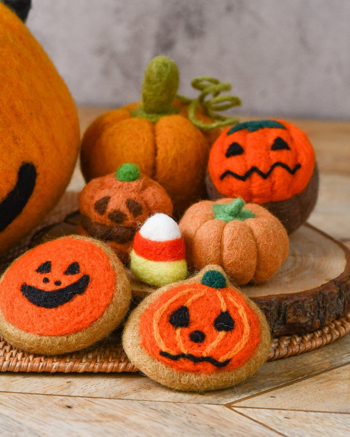 Felt Orange Jack O' Lantern Cookie - Tara Treasures