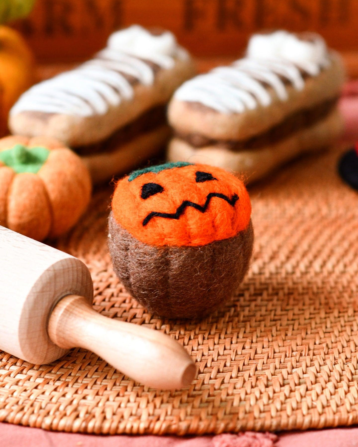 Felt Cupcake - Orange Jack O Lantern - Tara Treasures