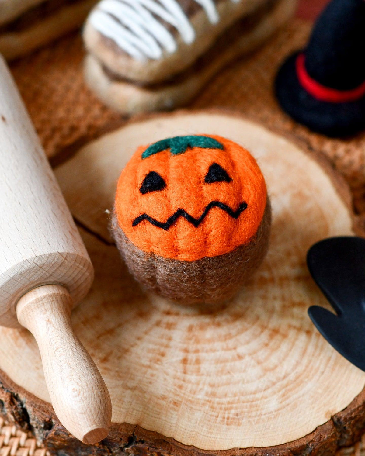 Felt Cupcake - Orange Jack O Lantern - Tara Treasures