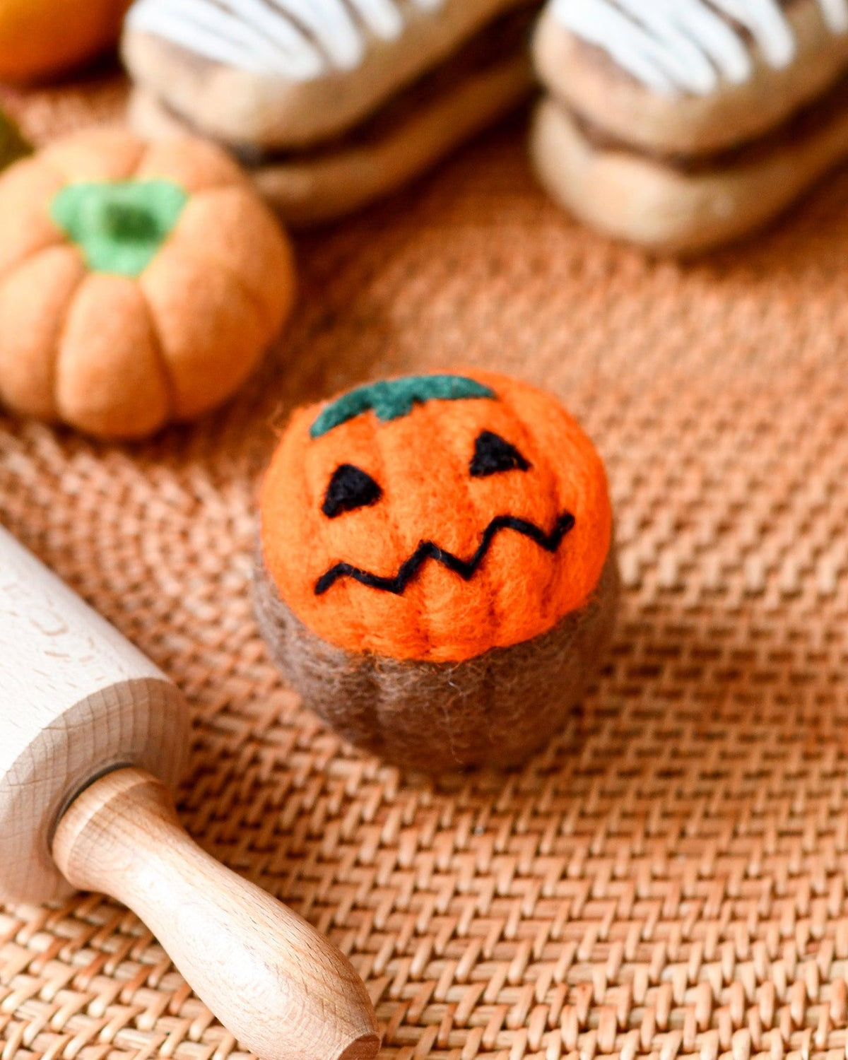 Felt Cupcake - Orange Jack O Lantern - Tara Treasures