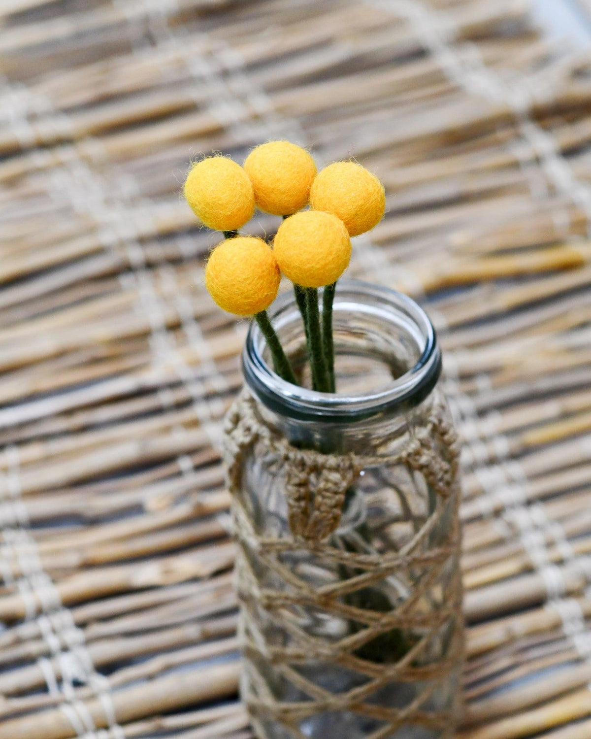 Felt Yellow Billy Buttons - Set of 5 Stems - Tara Treasures