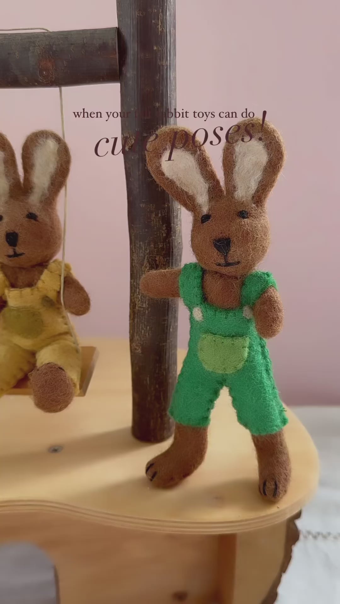 Felt Brown Hare Rabbit with Green Overalls Toy – Tara Treasures