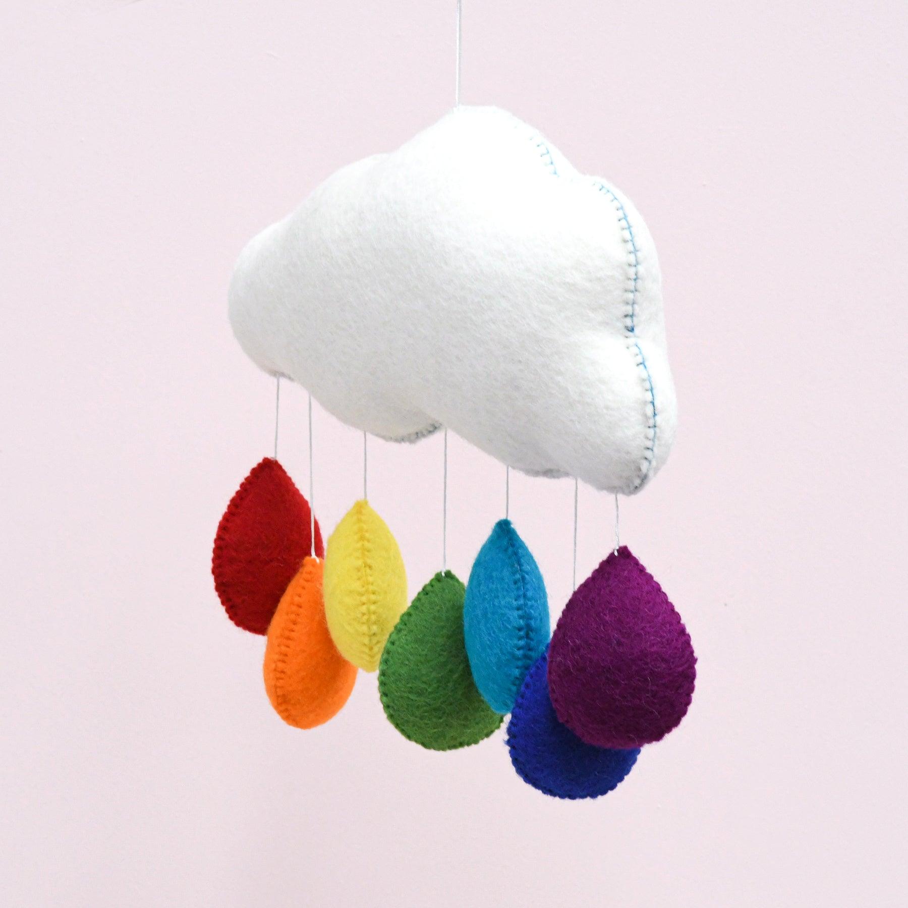 Cloud Nursery Mobile - Bright Rainbow Raindrops - Tara Treasures