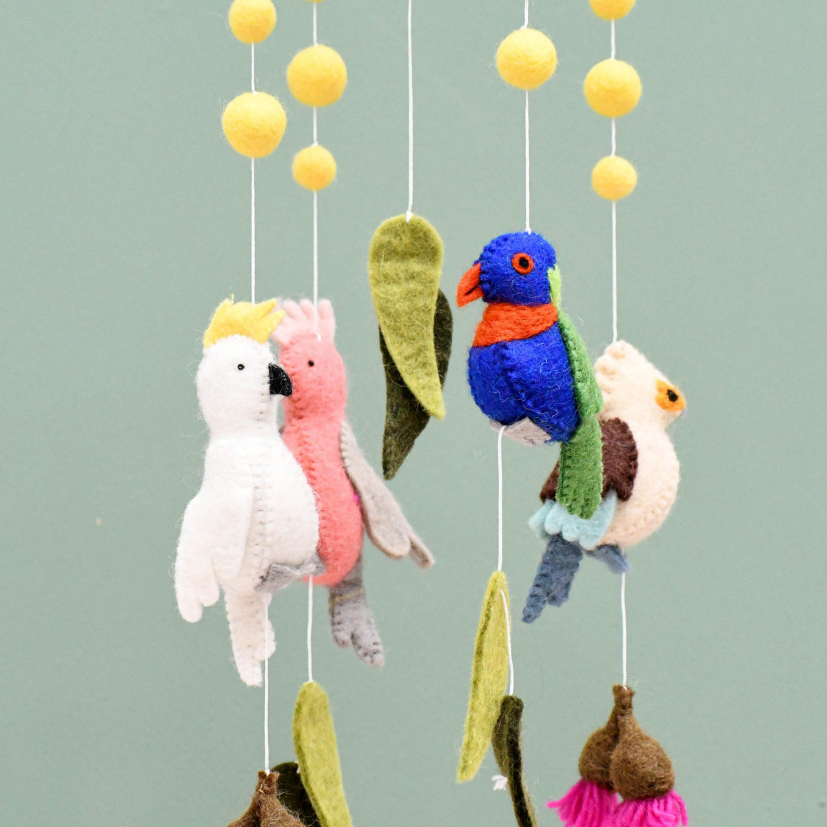 Baby Mobile - Australian Birds - Cockatoo, Lorikeet, Galah and Kookaburra - Tara Treasures