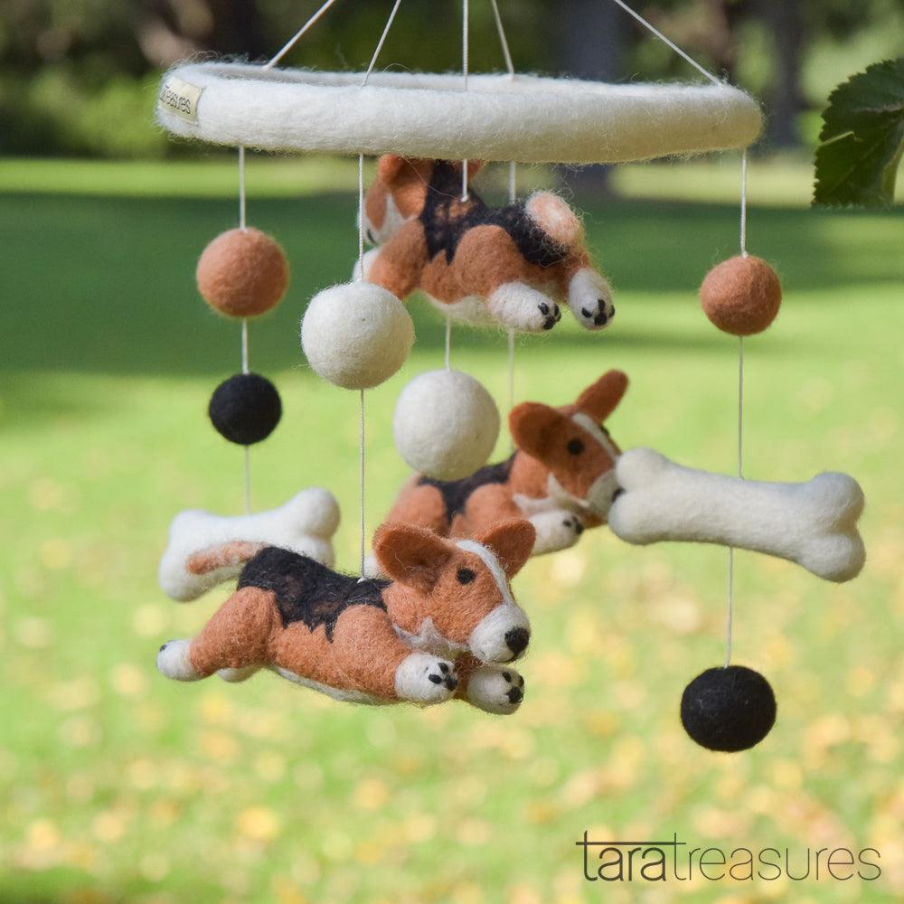 Nursery Cot Mobile - Jumping Corgi Dogs - Tara Treasures