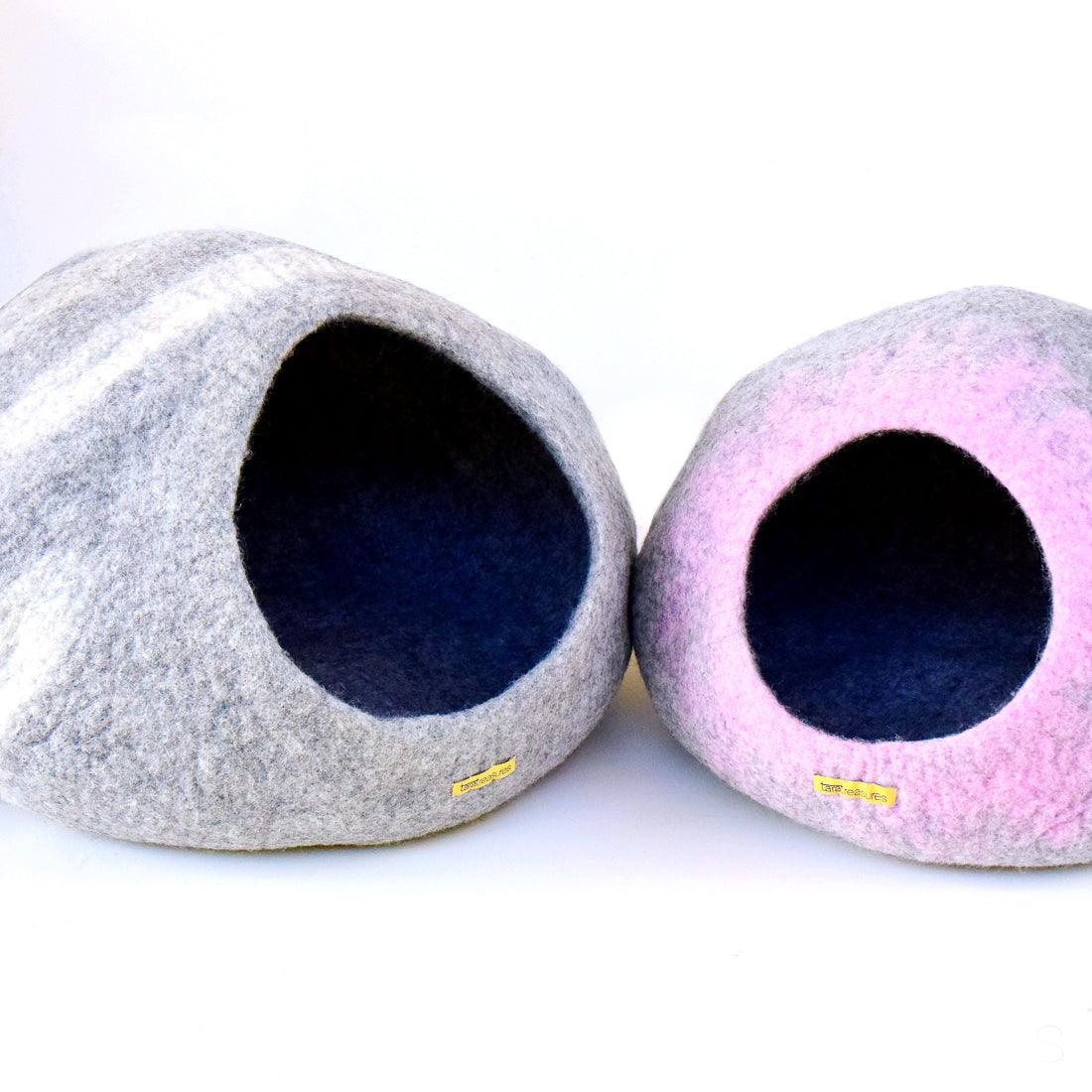 Large Cat Cave - White Grey Ombre Cocoon - Tara Treasures