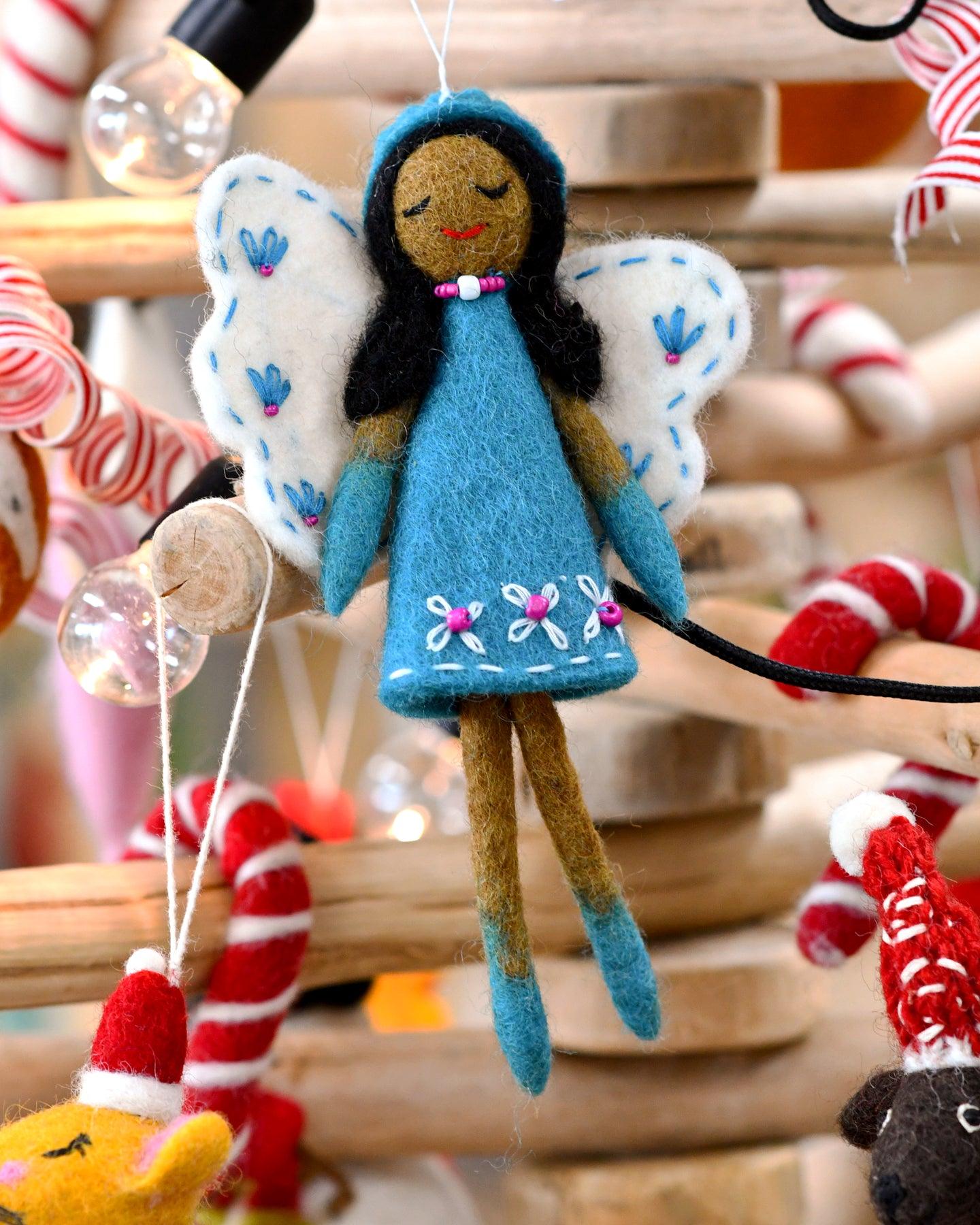 Felt Angel Fairy - Cyan Blue Dress - Tara Treasures