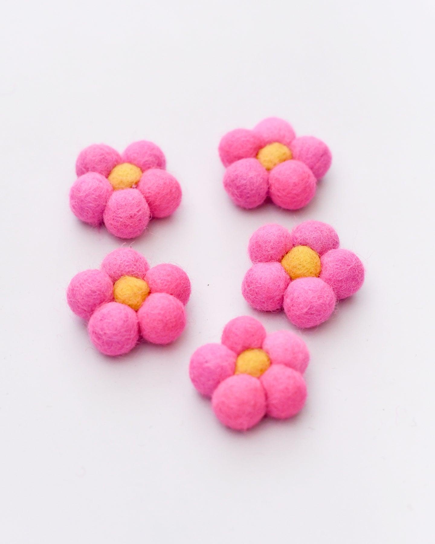 Felt Daisy Flowers (Bright Pink Coloured) - 5 Flowers - Tara Treasures