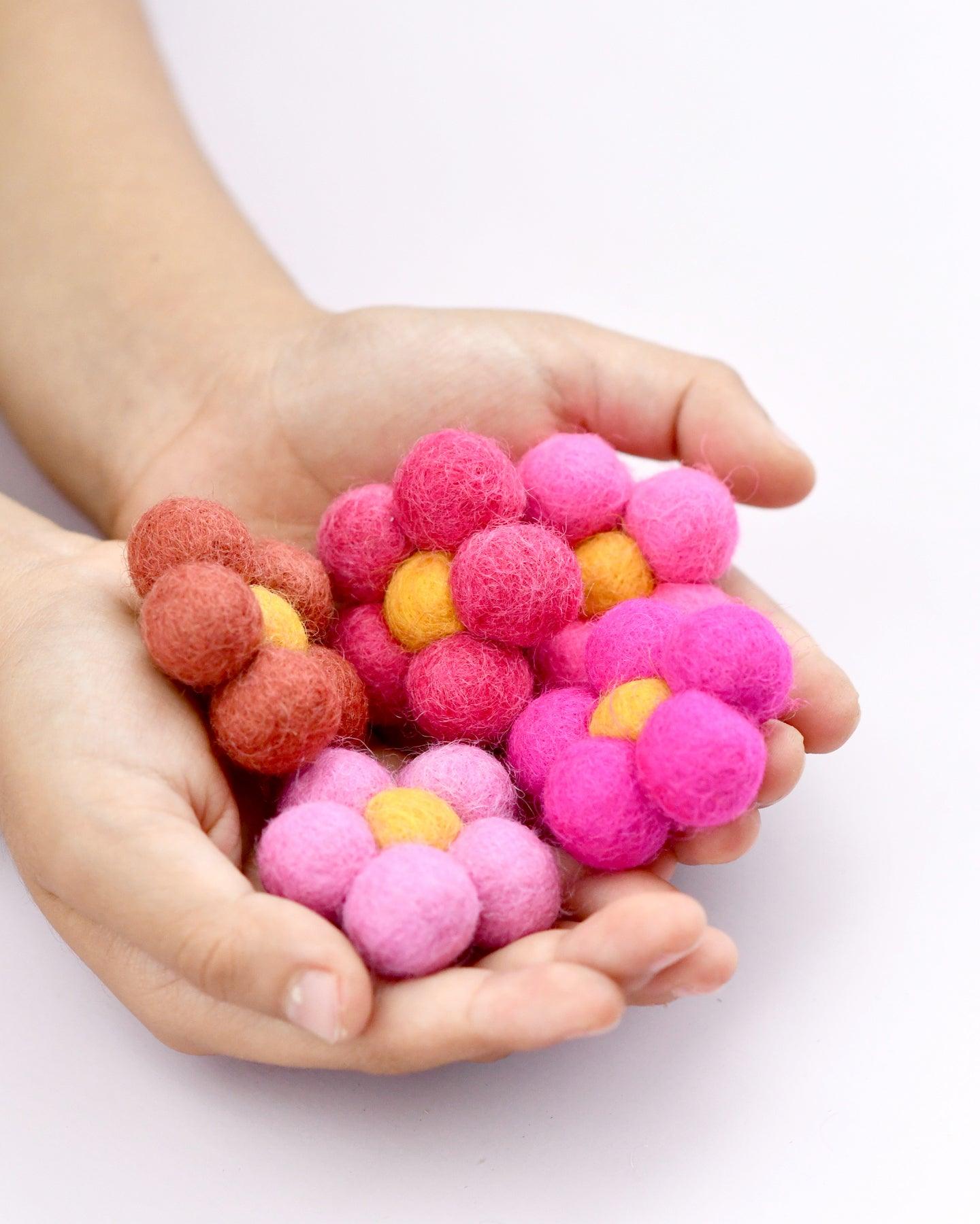 Felt Daisy Flowers (Pink Shades) - 5 Flowers - Tara Treasures