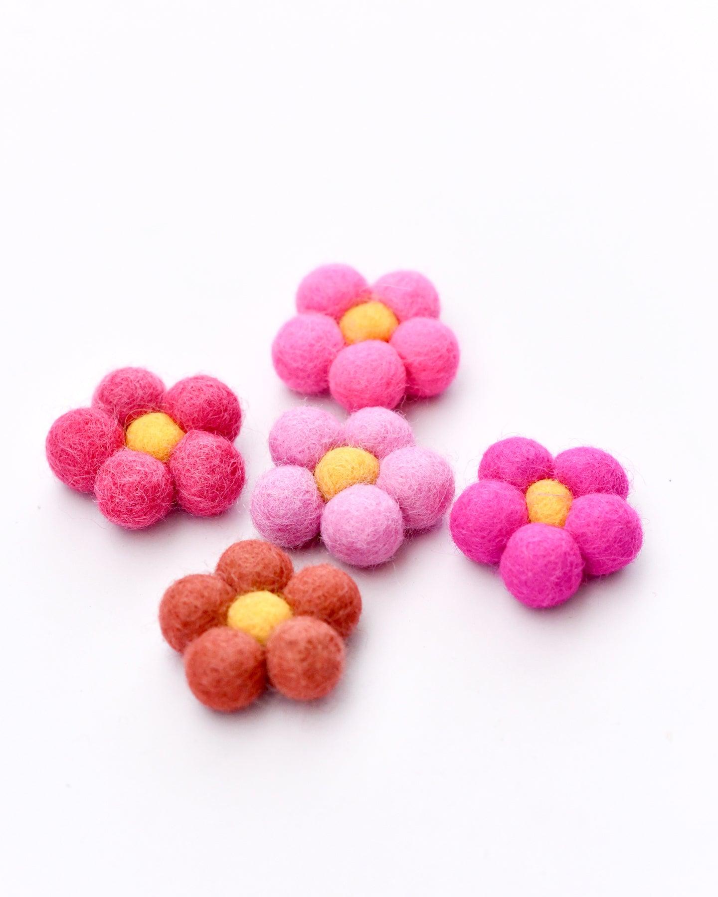 Felt Daisy Flowers (Pink Shades) - 5 Flowers - Tara Treasures