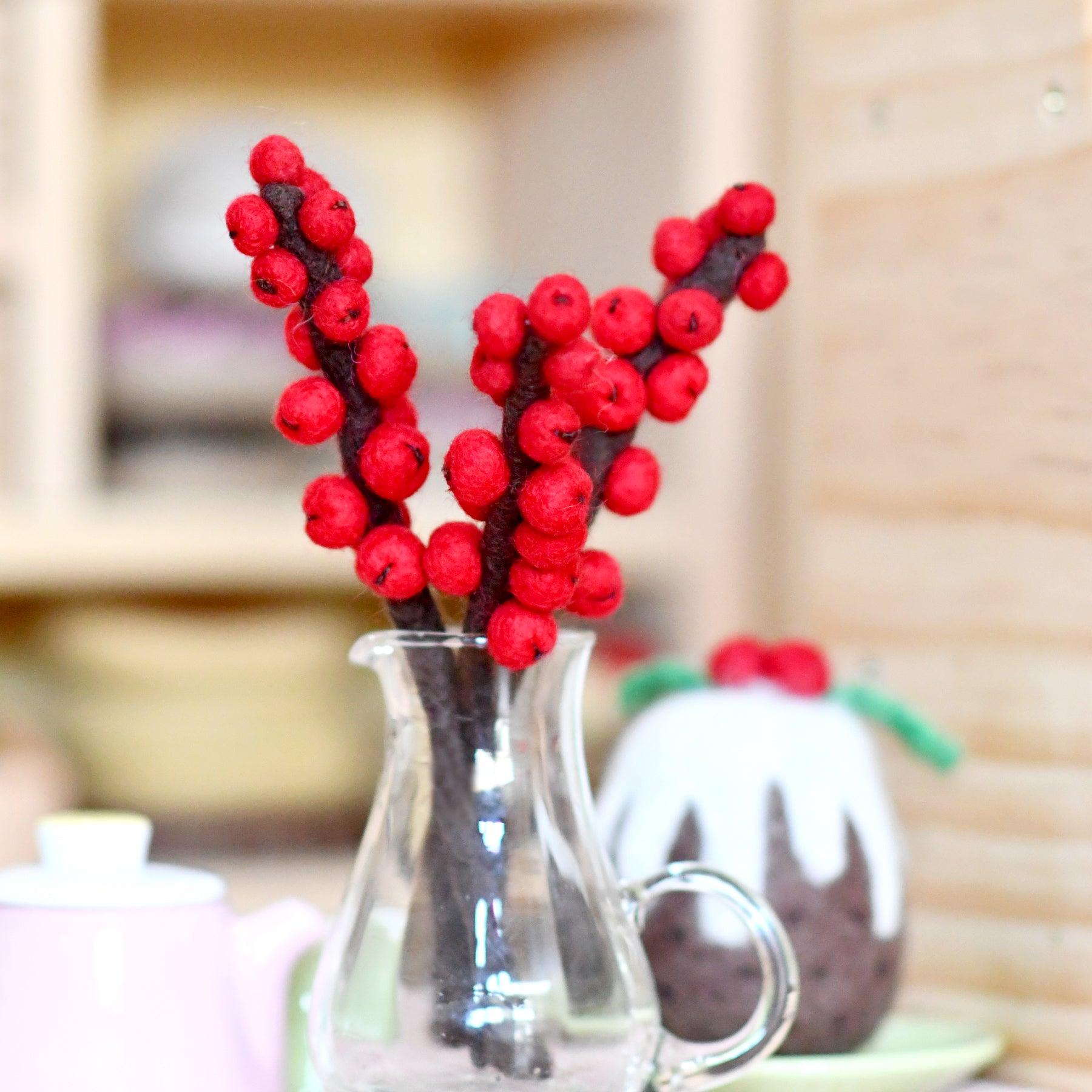Felt Red Winter Berry Stems (Set of 3) - Tara Treasures