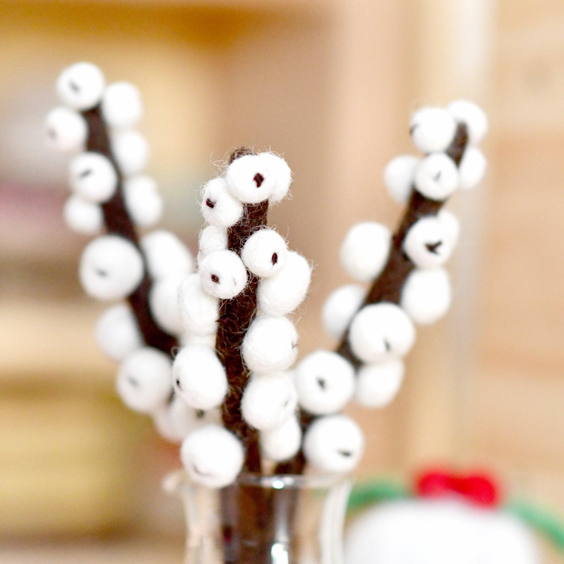 Felt White Winter Berry Stems (Set of 3) - Tara Treasures