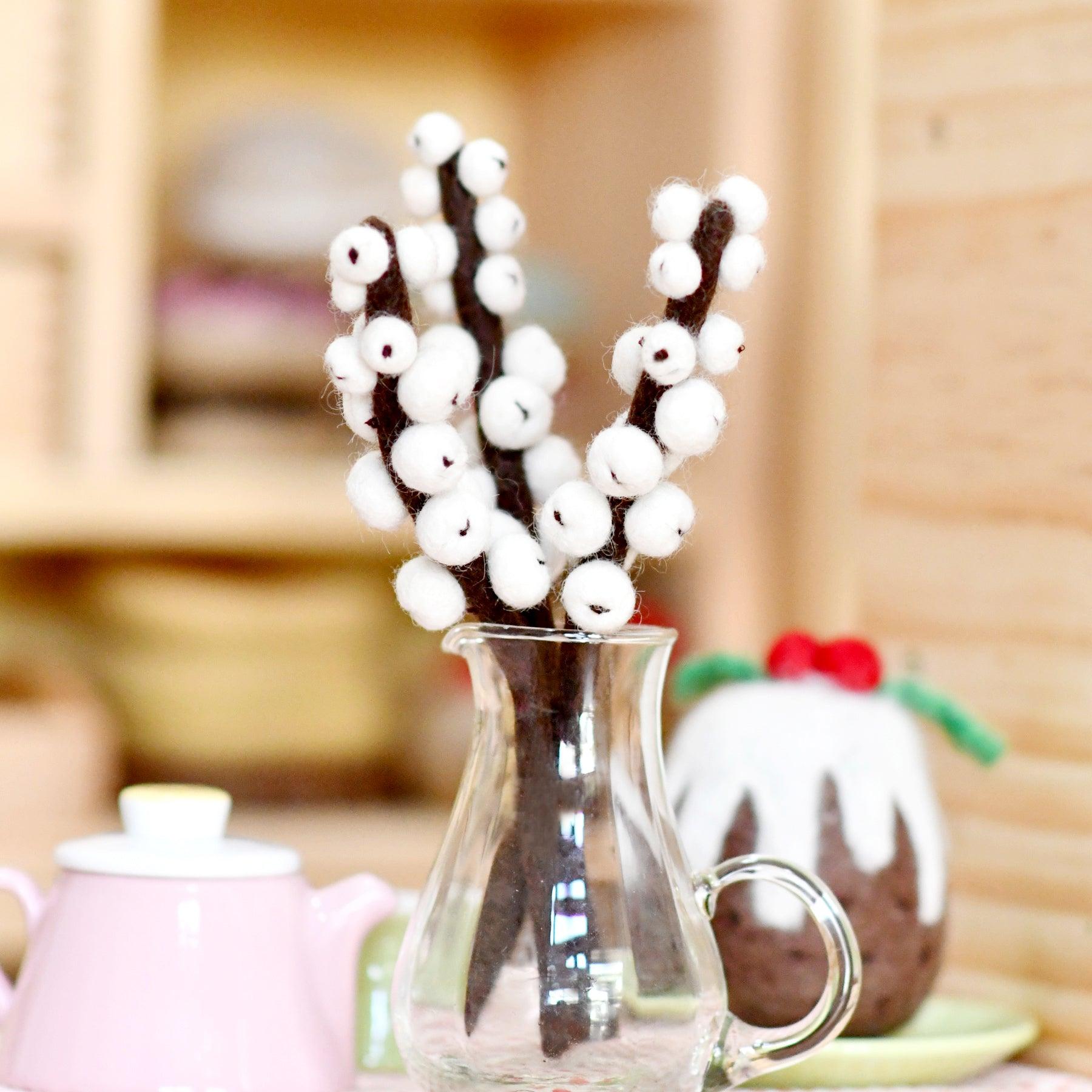 Felt White Winter Berry Stems (Set of 3) - Tara Treasures