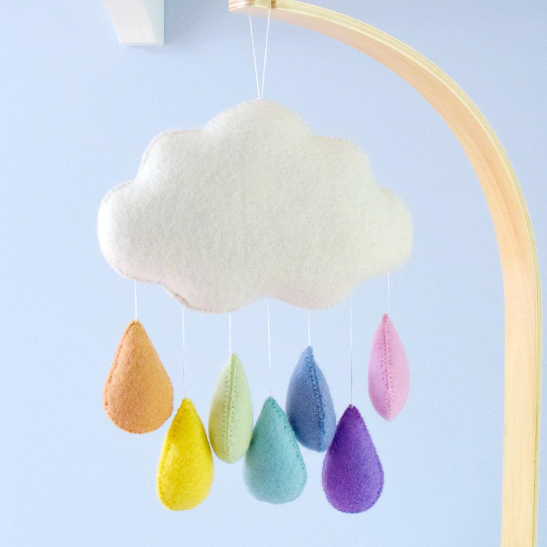 Cloud Nursery Mobile - Pastel Rainbow Raindrops - Tara Treasures