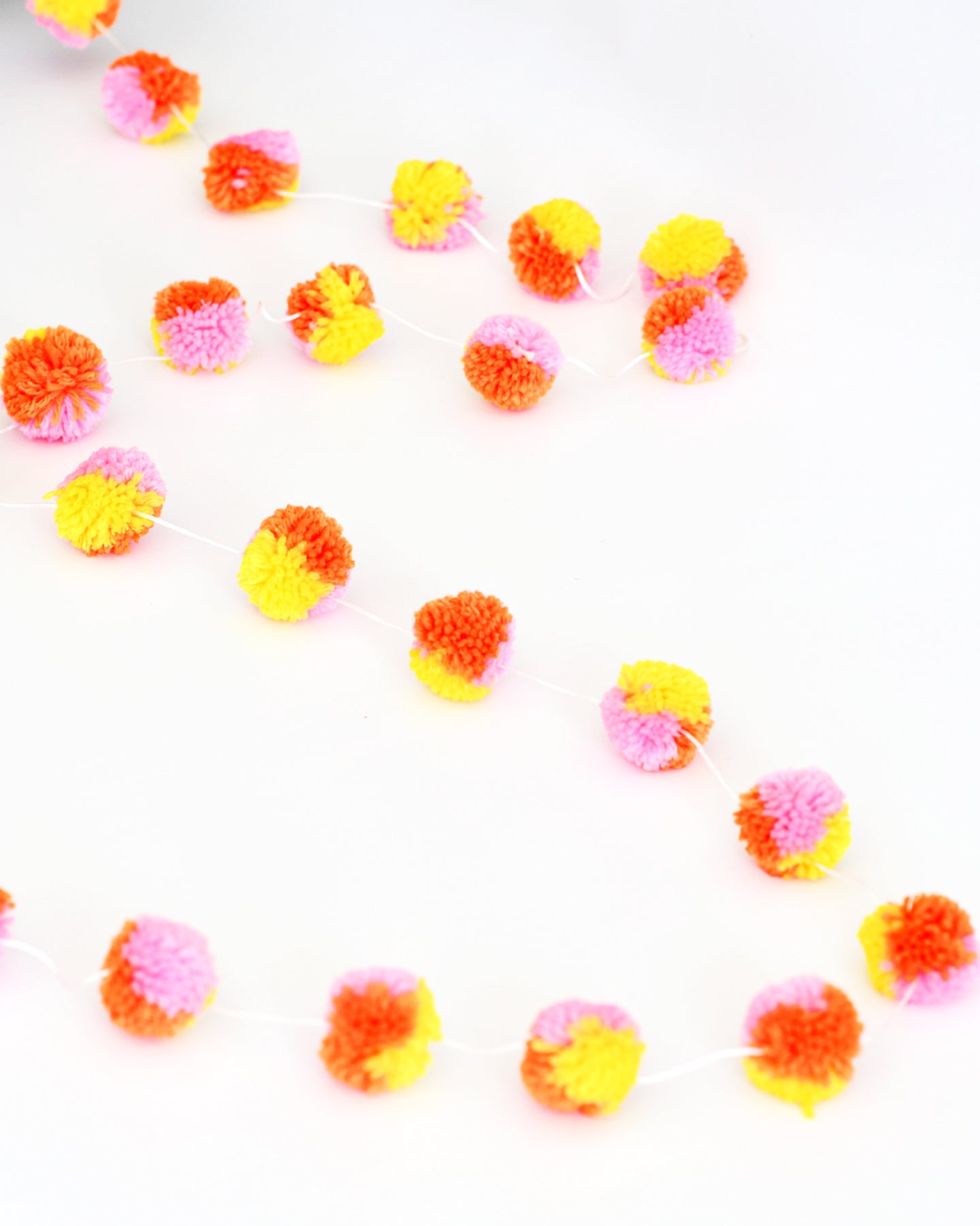 Festive Yellow, Pink and Orange Pom Pom Garland - 3m