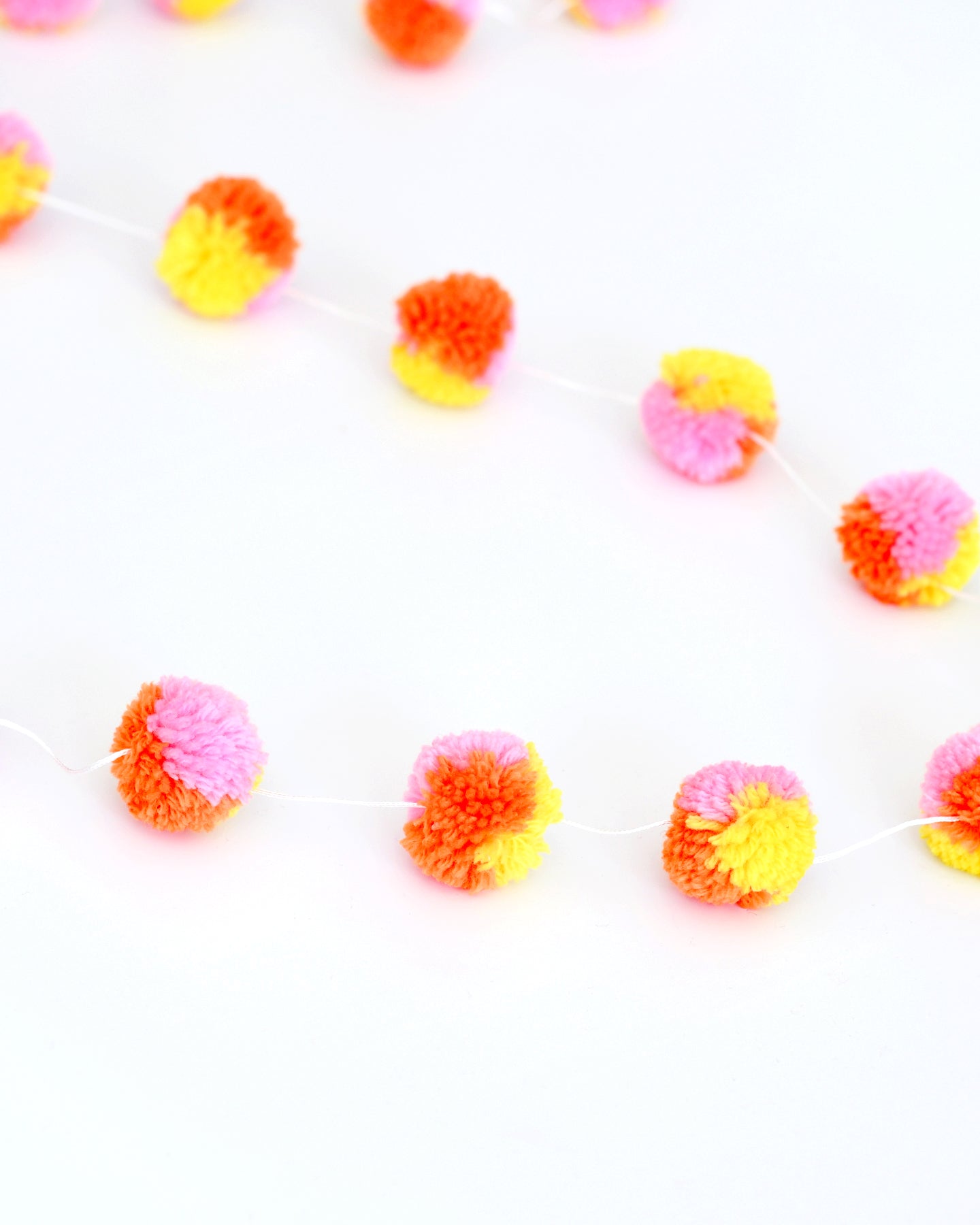Festive Yellow, Pink and Orange Pom Pom Garland - 3m