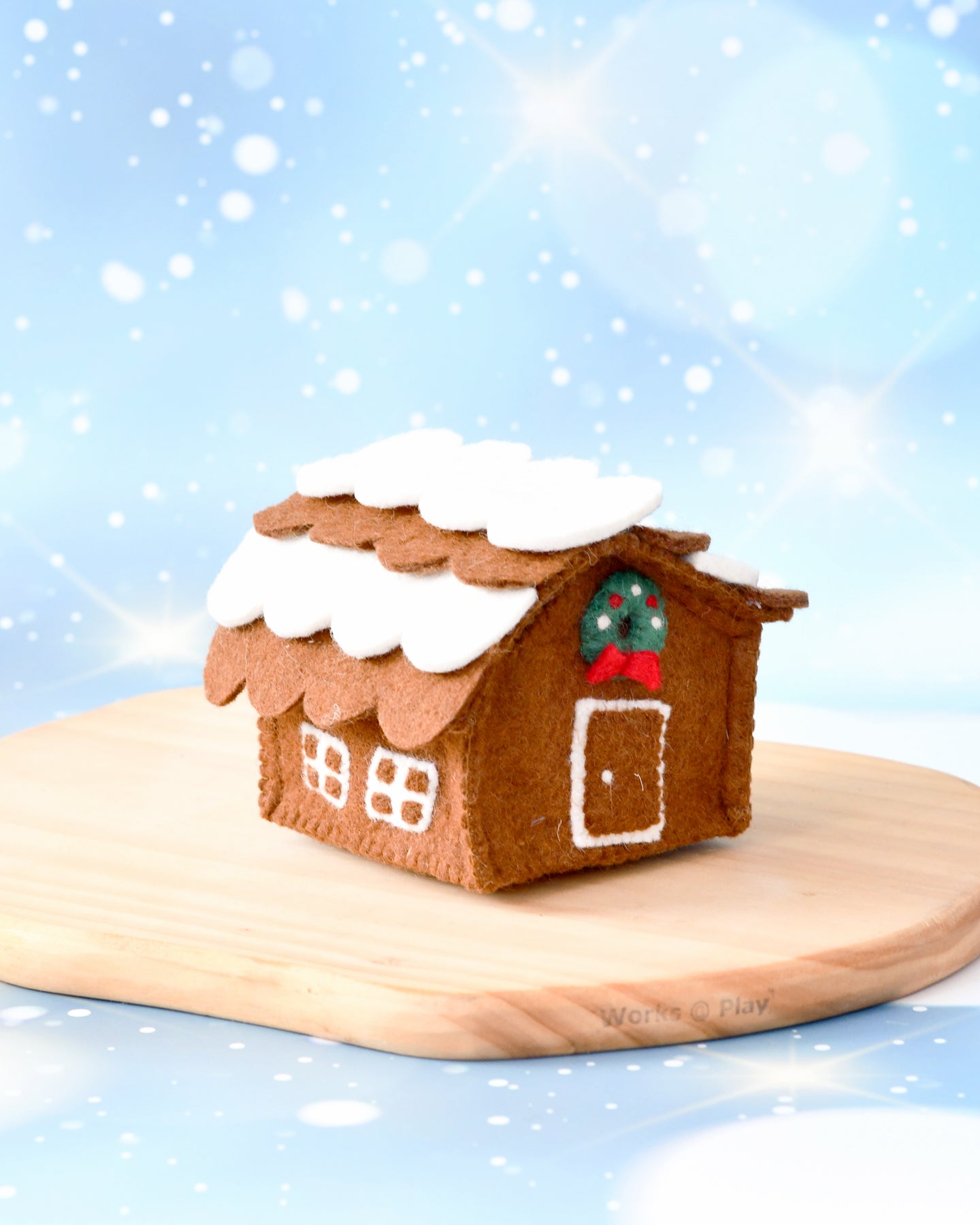 Felt Chocolate Gingerbread House with Green Christmas Wreath