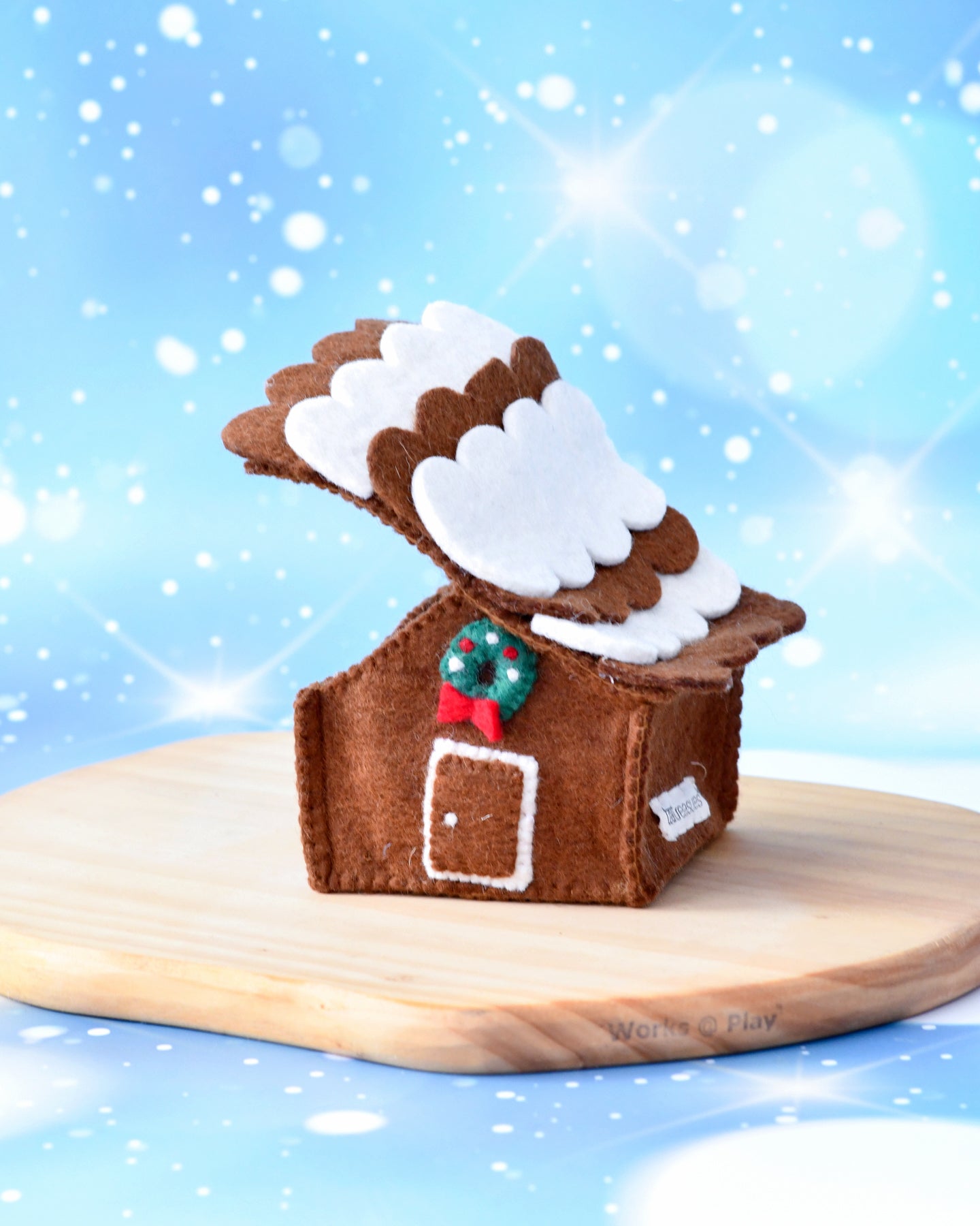 Felt Chocolate Gingerbread House with Green Christmas Wreath