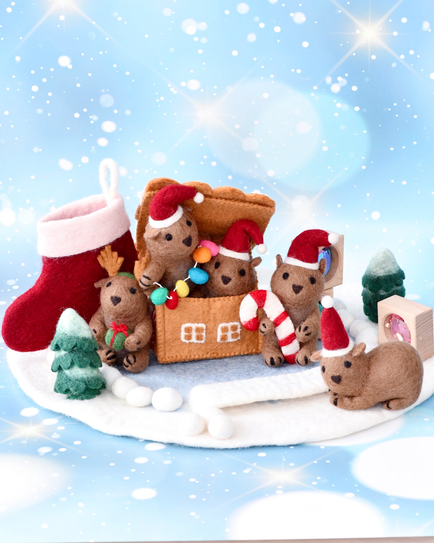 Felt Chocolate Gingerbread House with Green Christmas Wreath