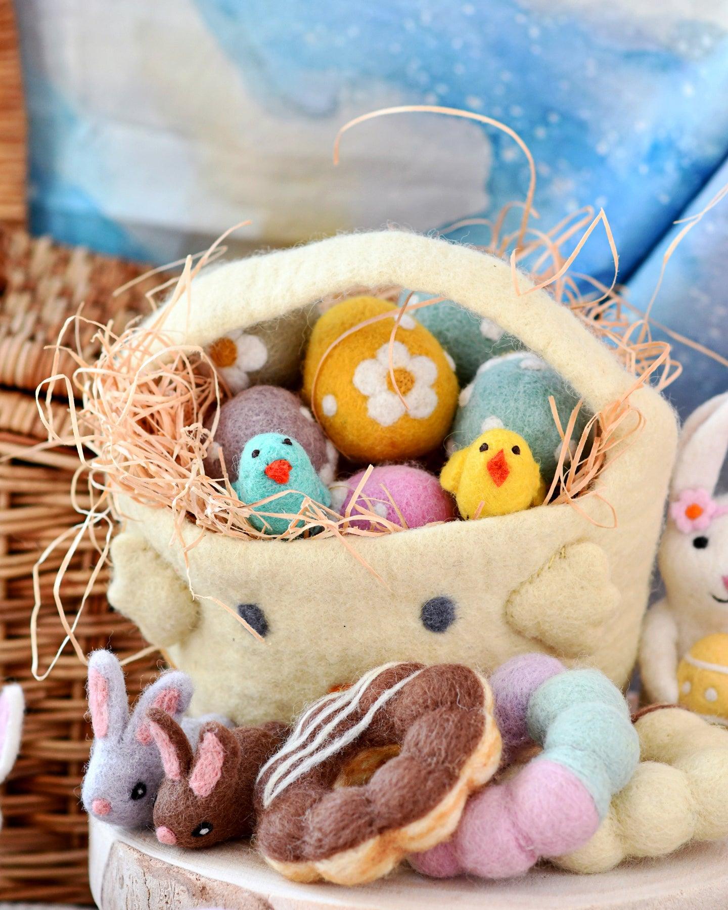 Felt Easter Egg Hunt Basket (Yellow Chick) - Tara Treasures