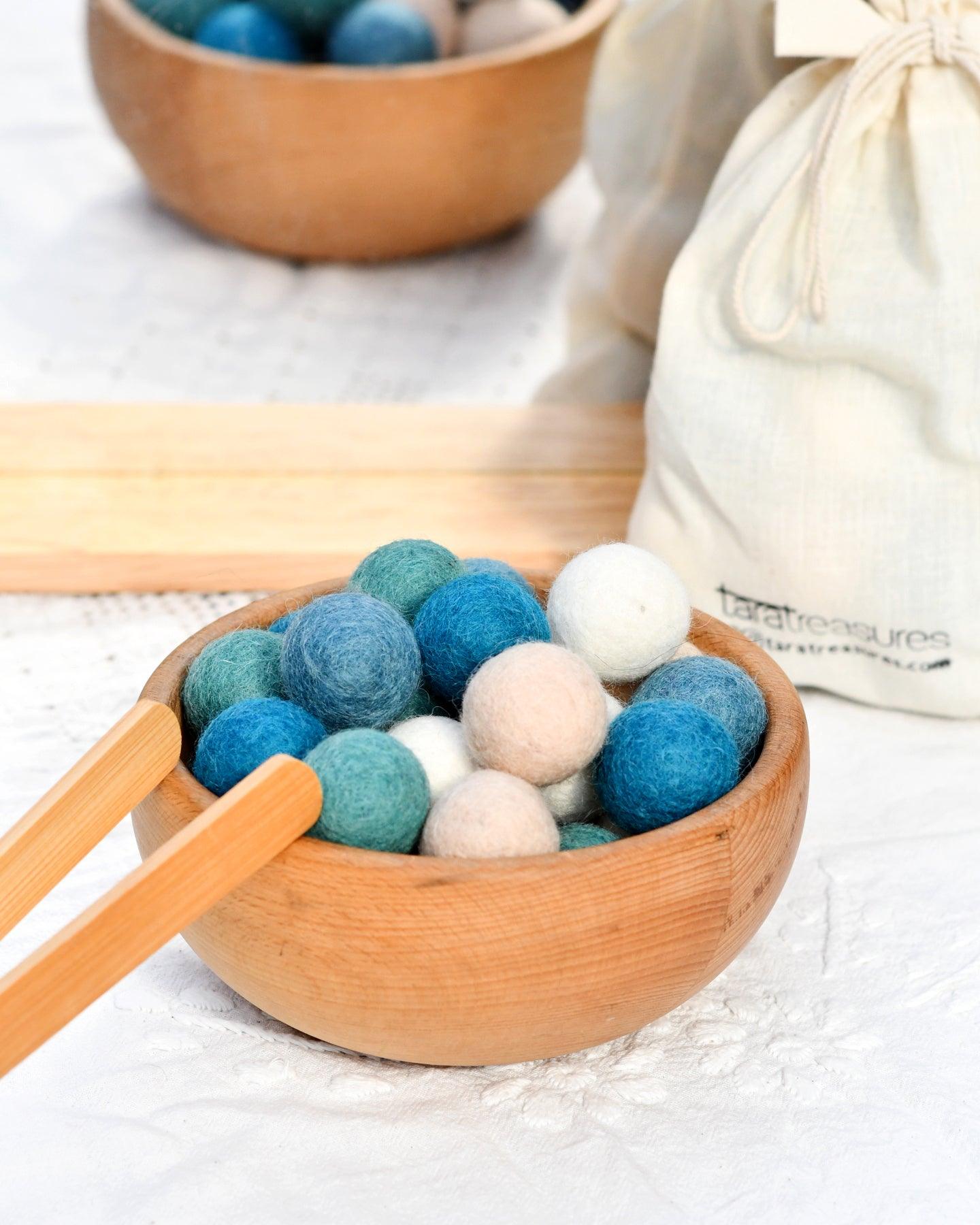 Wool Felt Balls in a Pouch - Coastal Colours 3cm 30 balls - Tara Treasures
