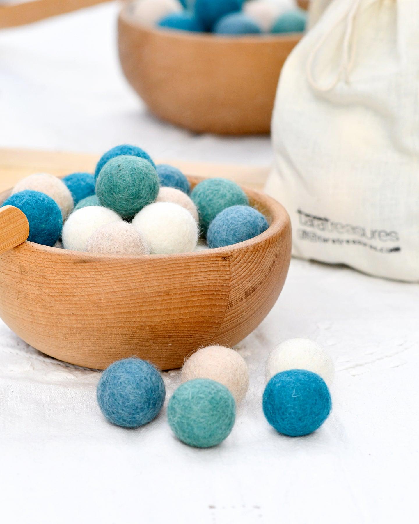 Wool Felt Balls in a Pouch - Coastal Colours 3cm 30 balls - Tara Treasures