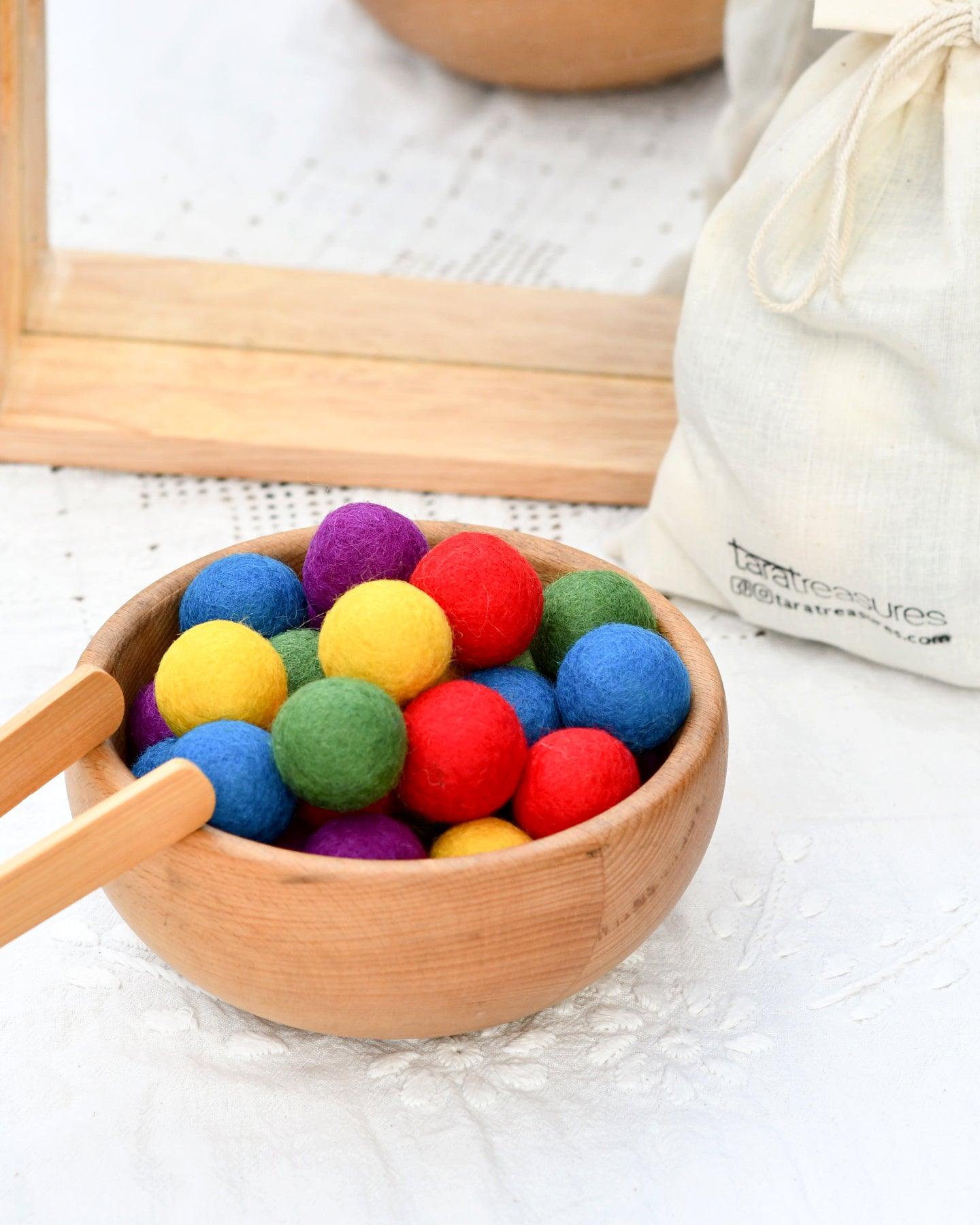 Wool Felt Balls in a Pouch - Bright Colours 3cm 30 balls - Tara Treasures