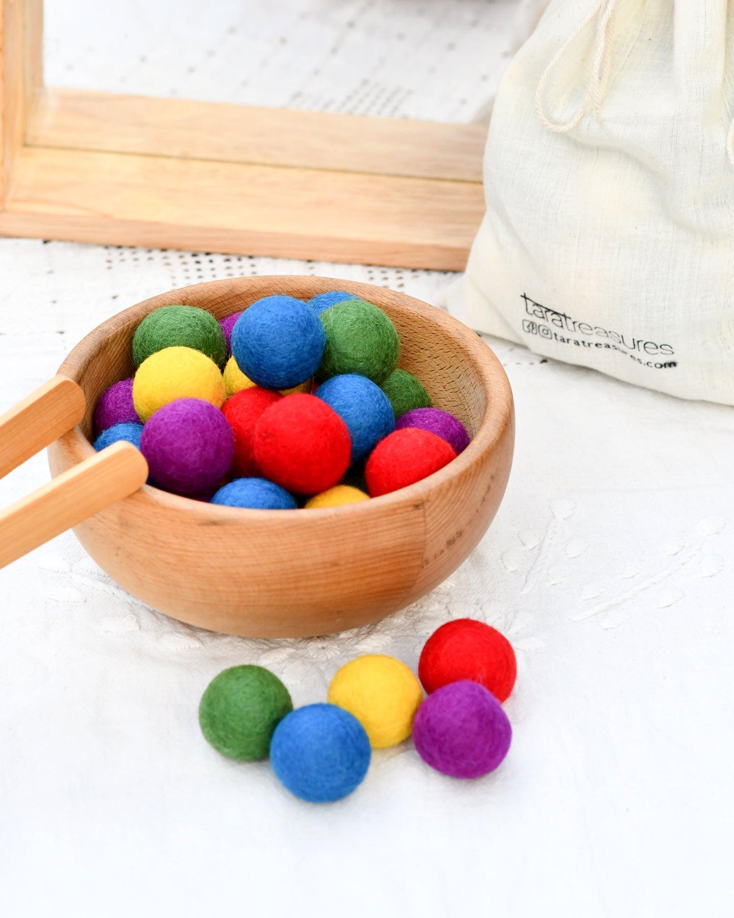 Wool Felt Balls in a Pouch - Bright Colours 3cm 30 balls - Tara Treasures