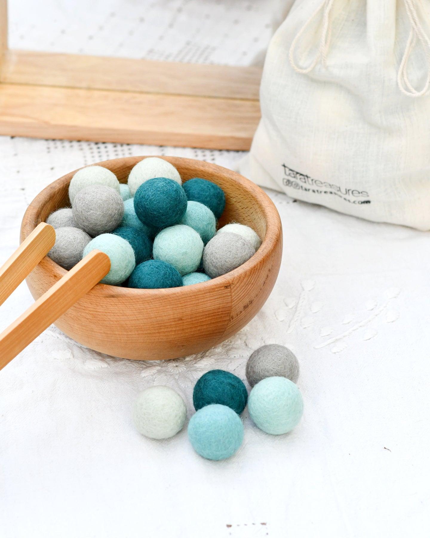 Wool Felt Balls in a Pouch - Blue Tones 3cm 30 balls - Tara Treasures
