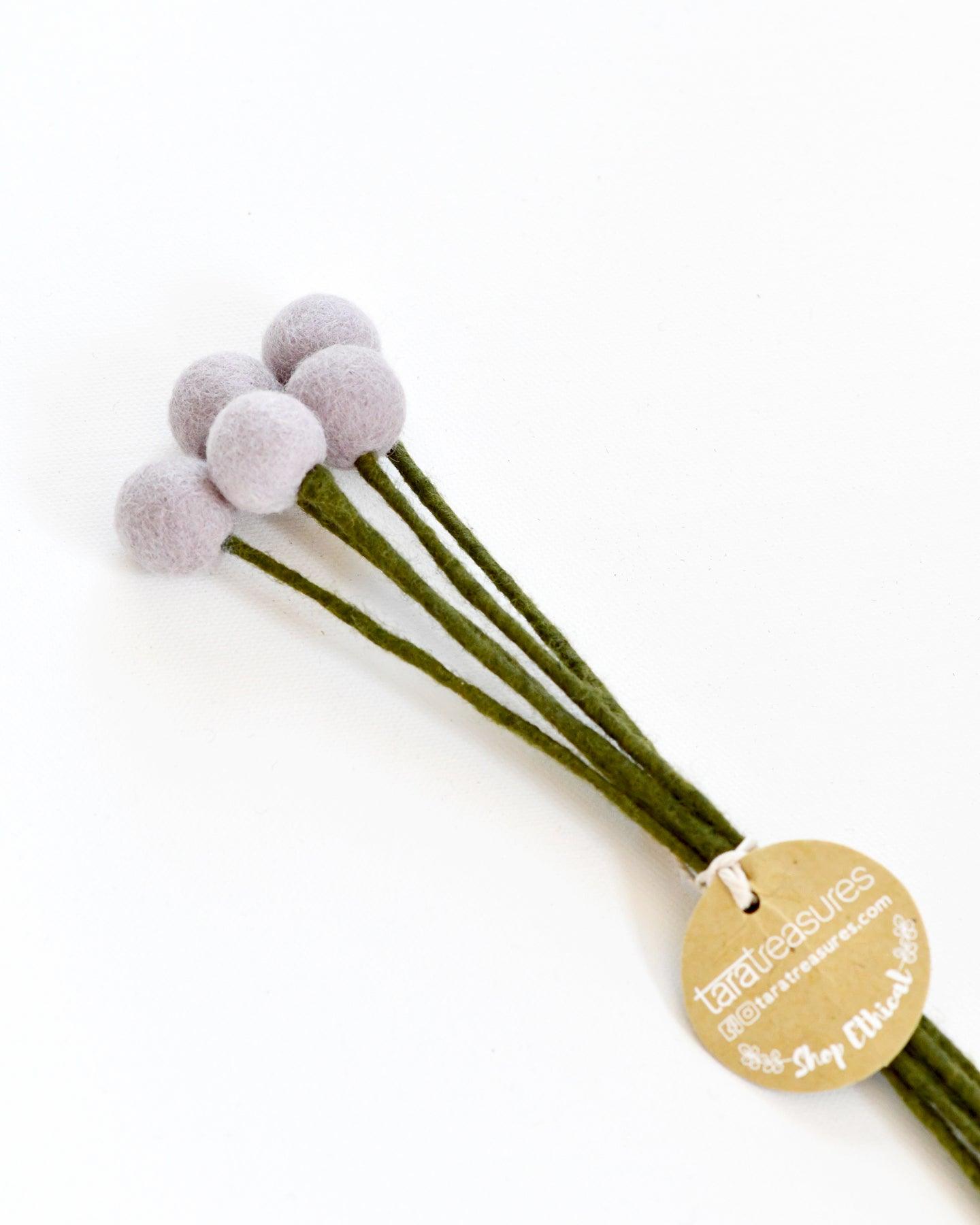 Felt Light Purple Billy Buttons - Set of 5 Stems - Tara Treasures