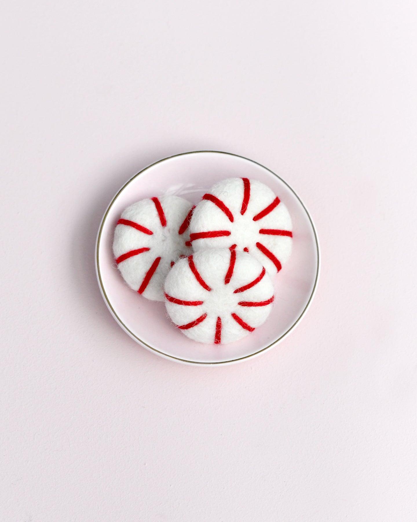 Felt Peppermint Candy Lollies (Red and White) - Set of 3