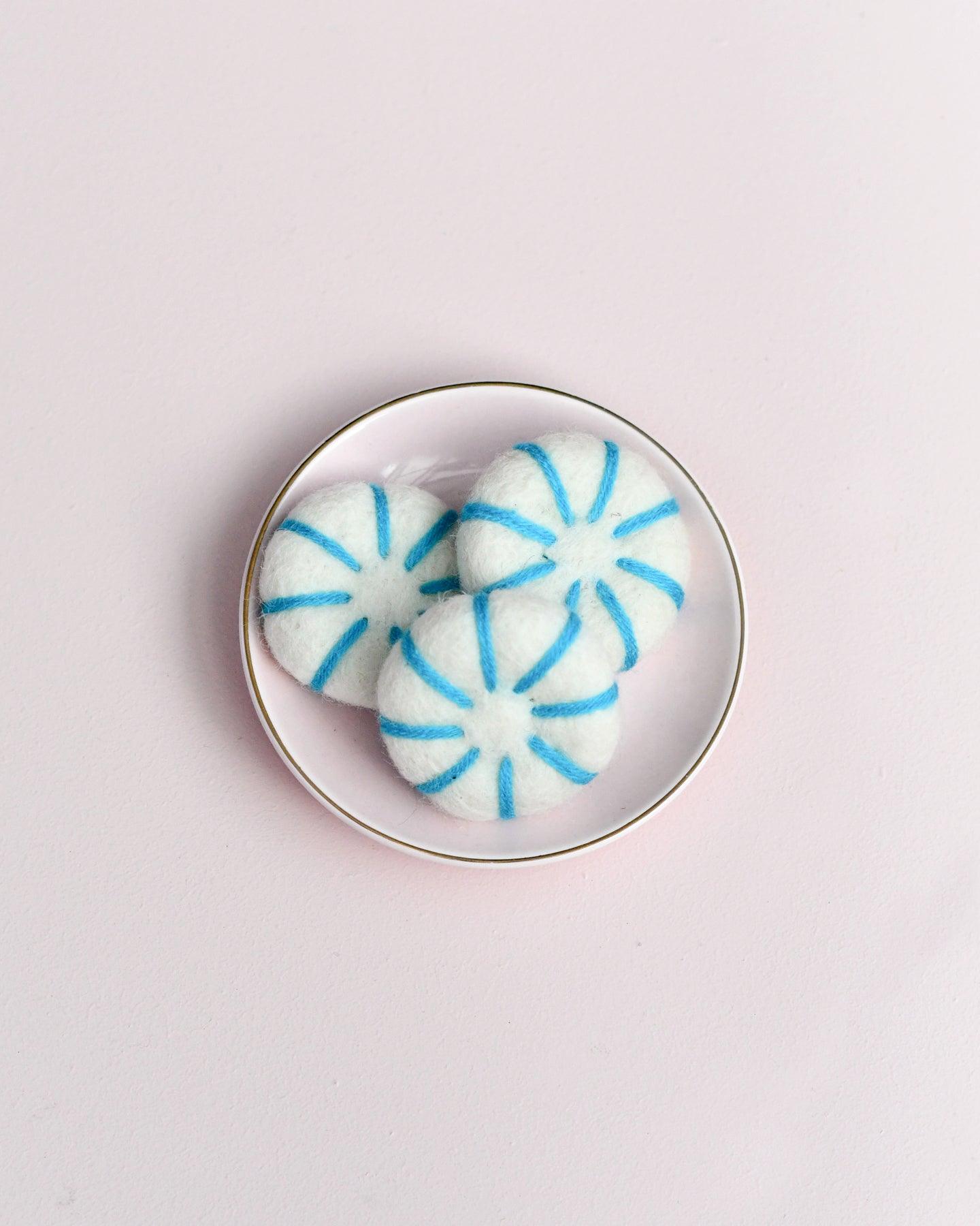 Felt Peppermint Candy Lollies (Mint Blue and White) - Set of 3