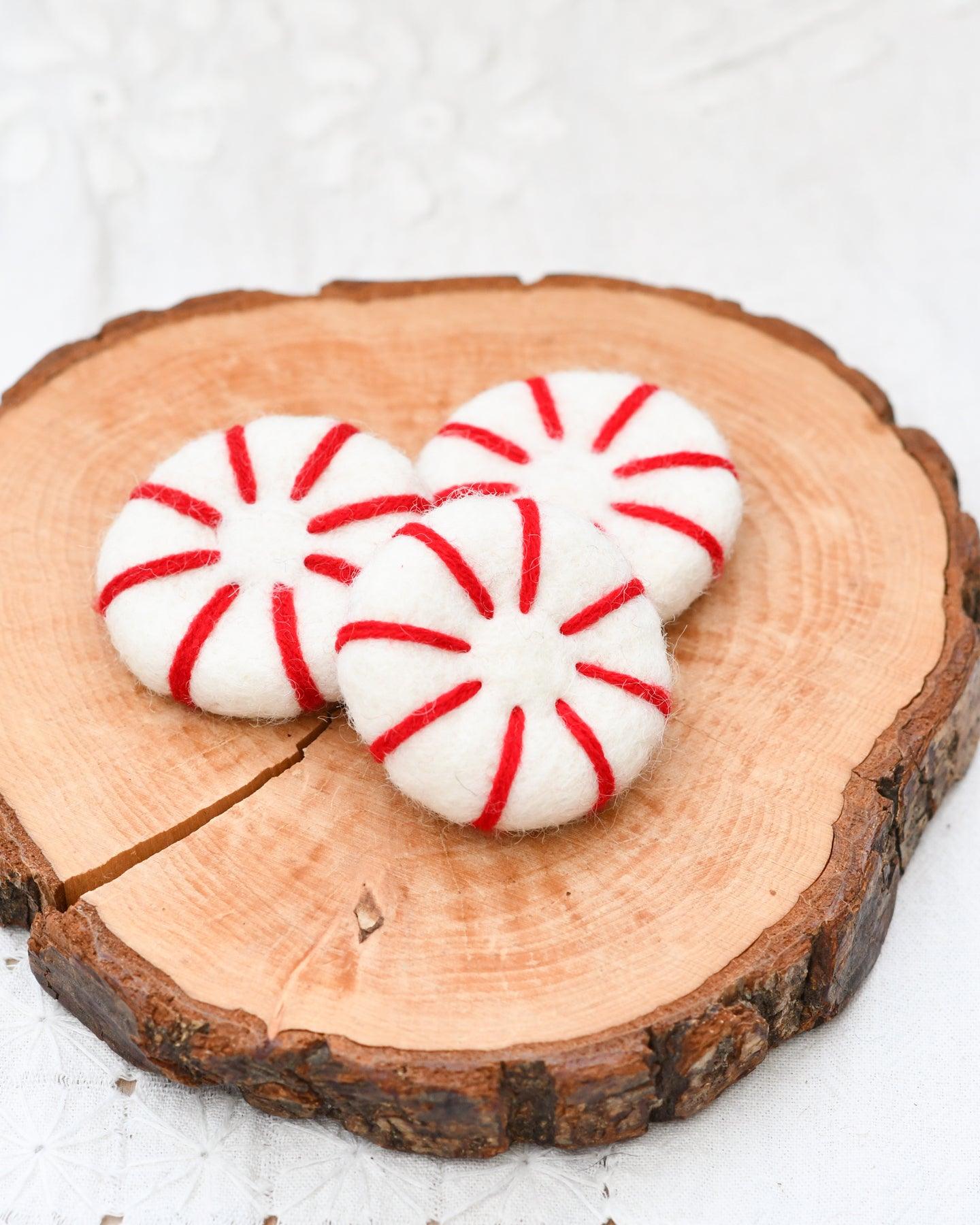 Felt Peppermint Candy Lollies (Red and White) - Set of 3 - Tara Treasures