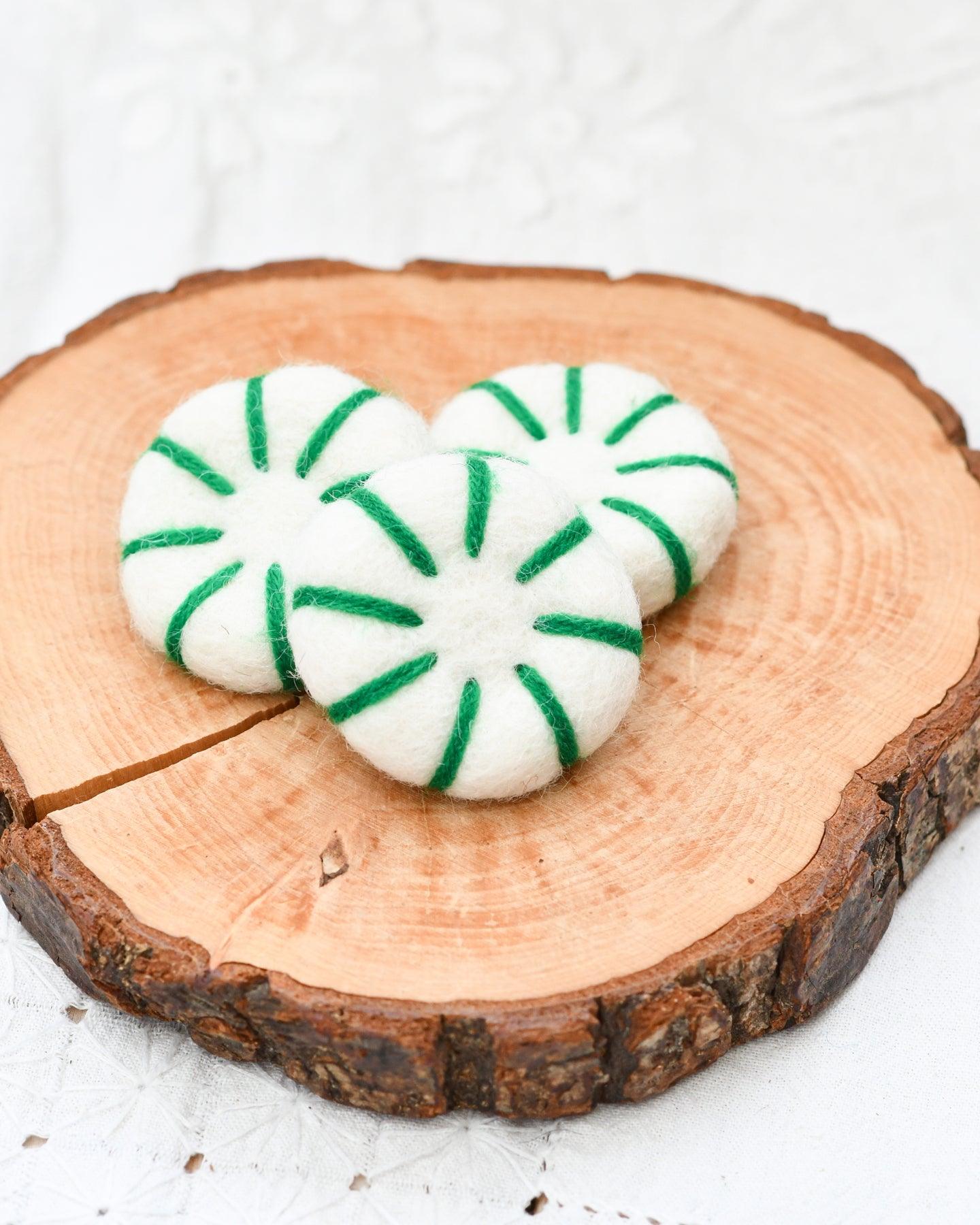 Felt Peppermint Candy Lollies (Green and White) - Set of 3 - Tara Treasures