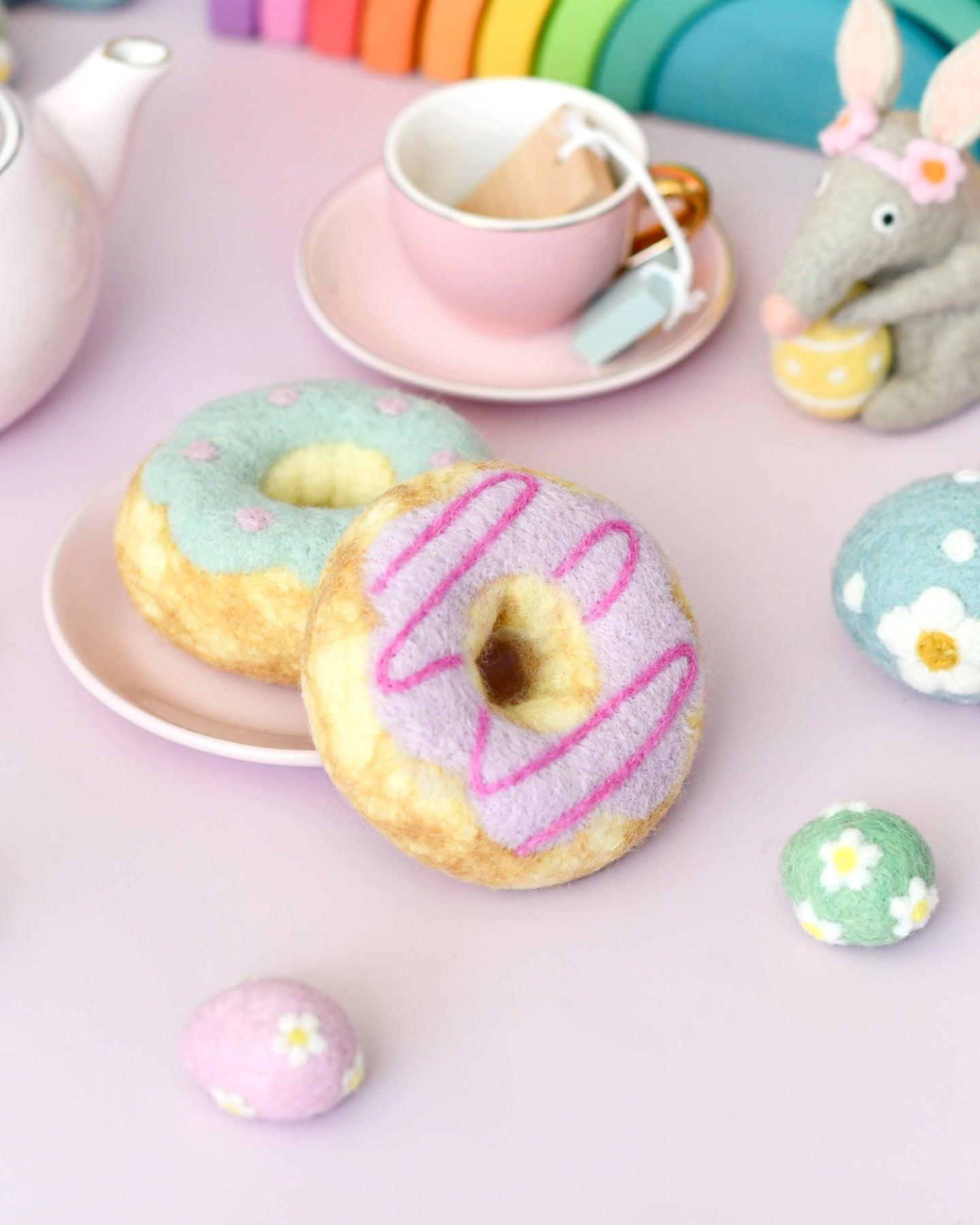 Felt Doughnut (Donut) with Pastel Frosting and Pink Drizzle - Tara Treasures