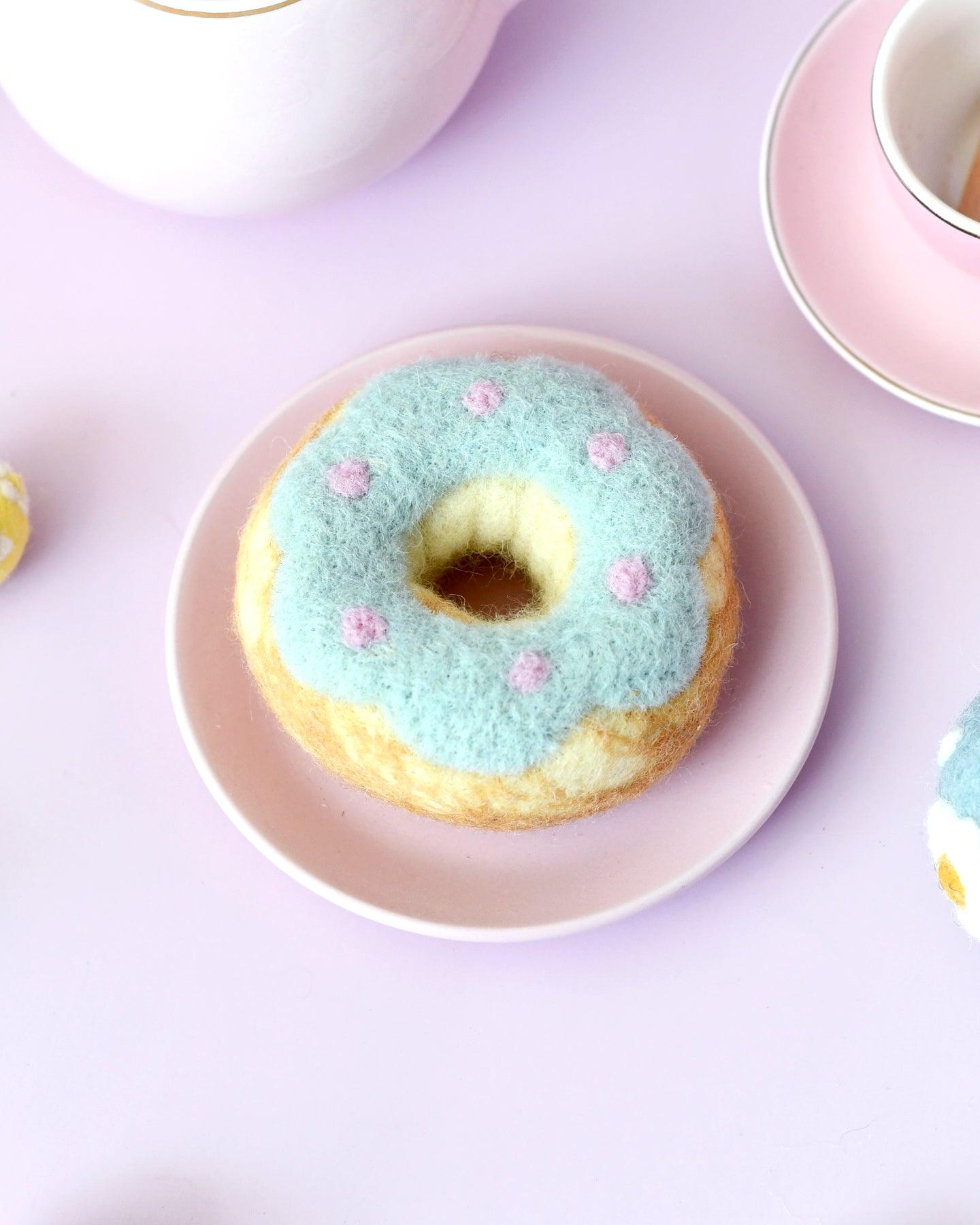 Felt Doughnut (Donut) with Pastel Blue Frosting and Pink Dots - Tara Treasures